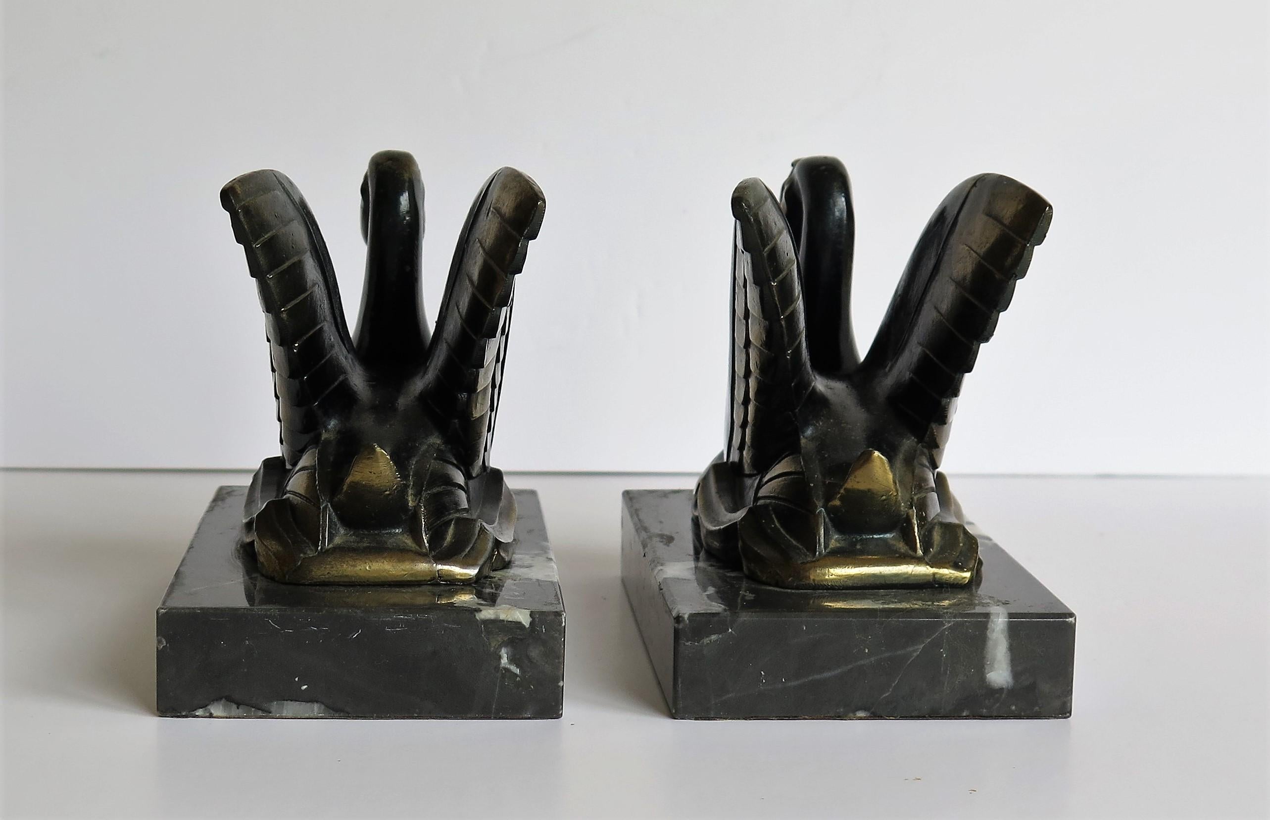 Art Deco Bookends Metal Cold Painted Swans on Marble Bases, French circa 1930 4