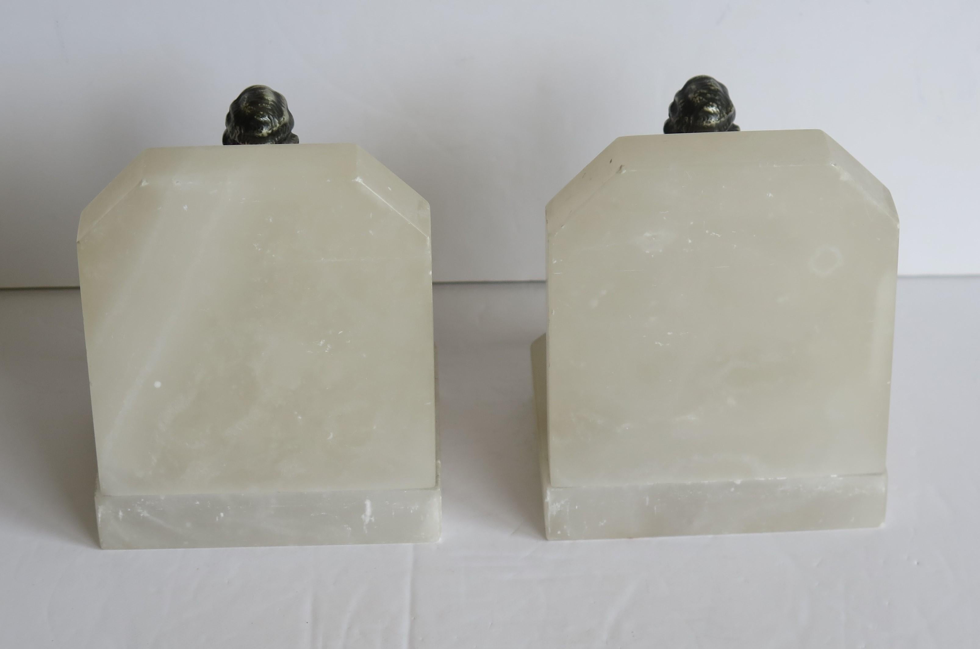 Art Deco Bookends Metal Lady Figures on Stone Bases, French, circa 1930 3