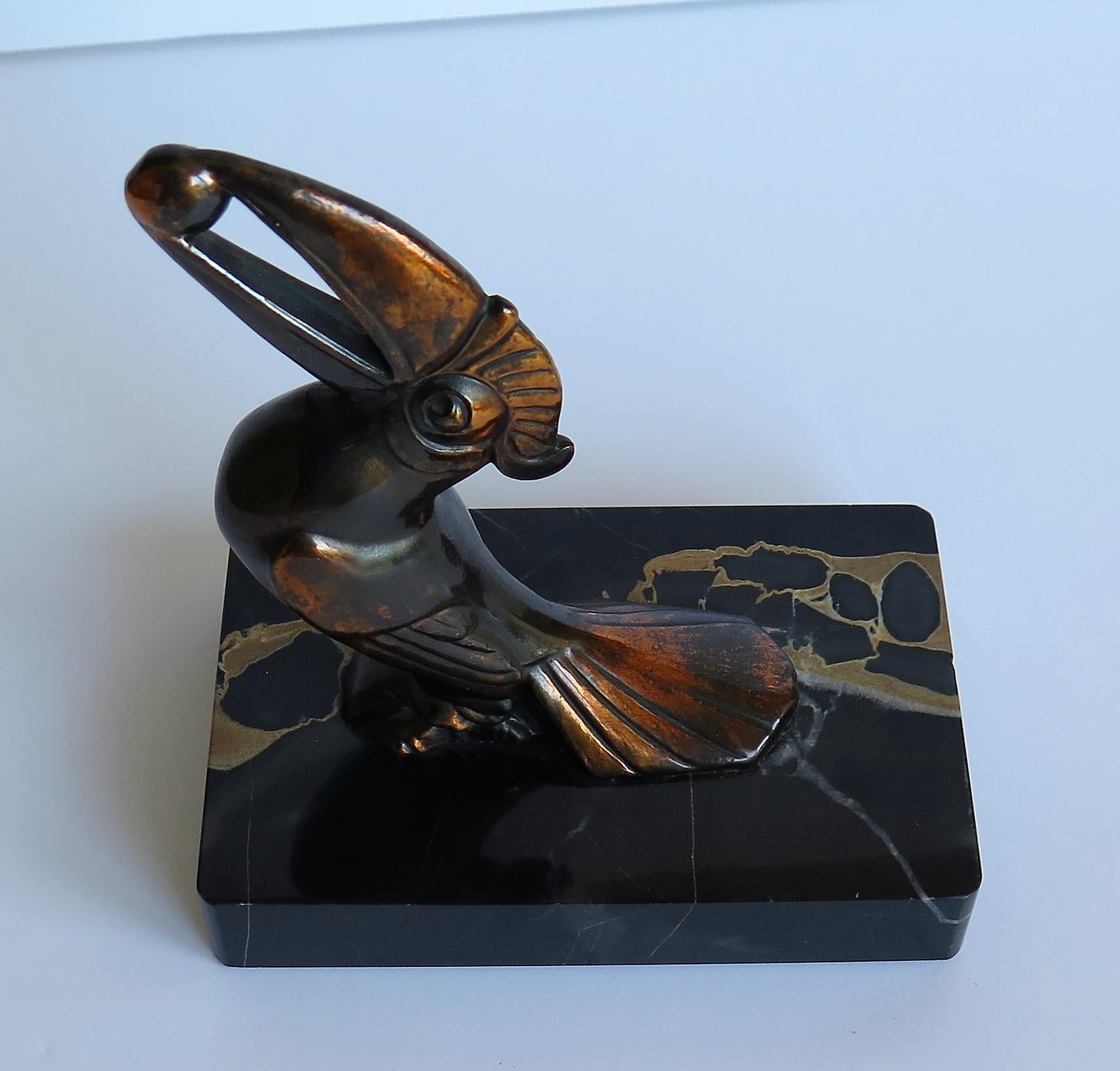 Art Deco Bookends, Metal Toucans on Portoro Marble Bases, French, circa 1930 10