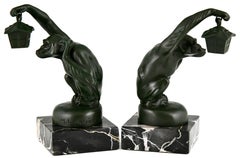 Art Deco Bookends Monkey with Lantern by Max Le Verrier 1925