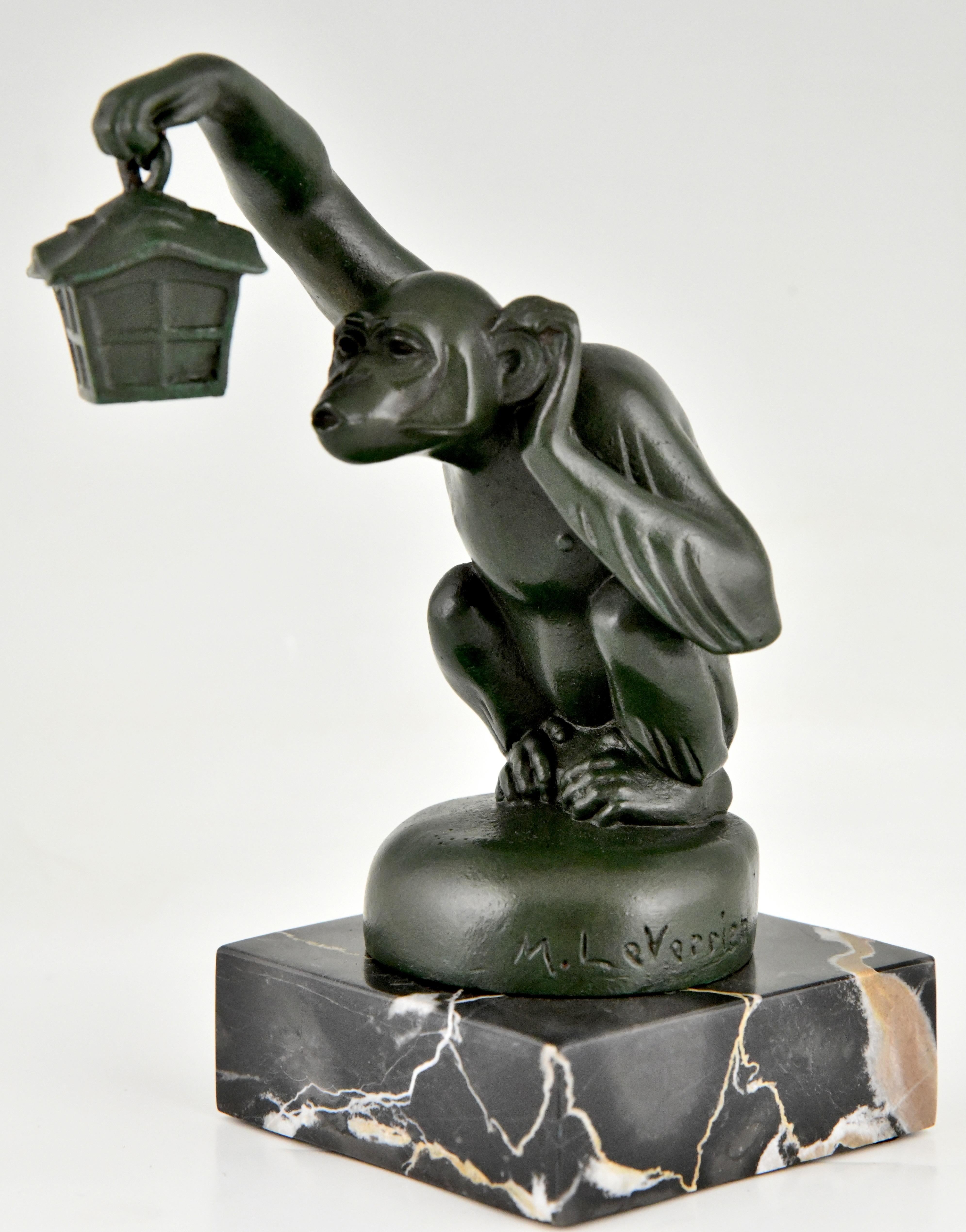 Art Deco Bookends Monkey with Lantern by Max Le Verrier 1925 For Sale 2