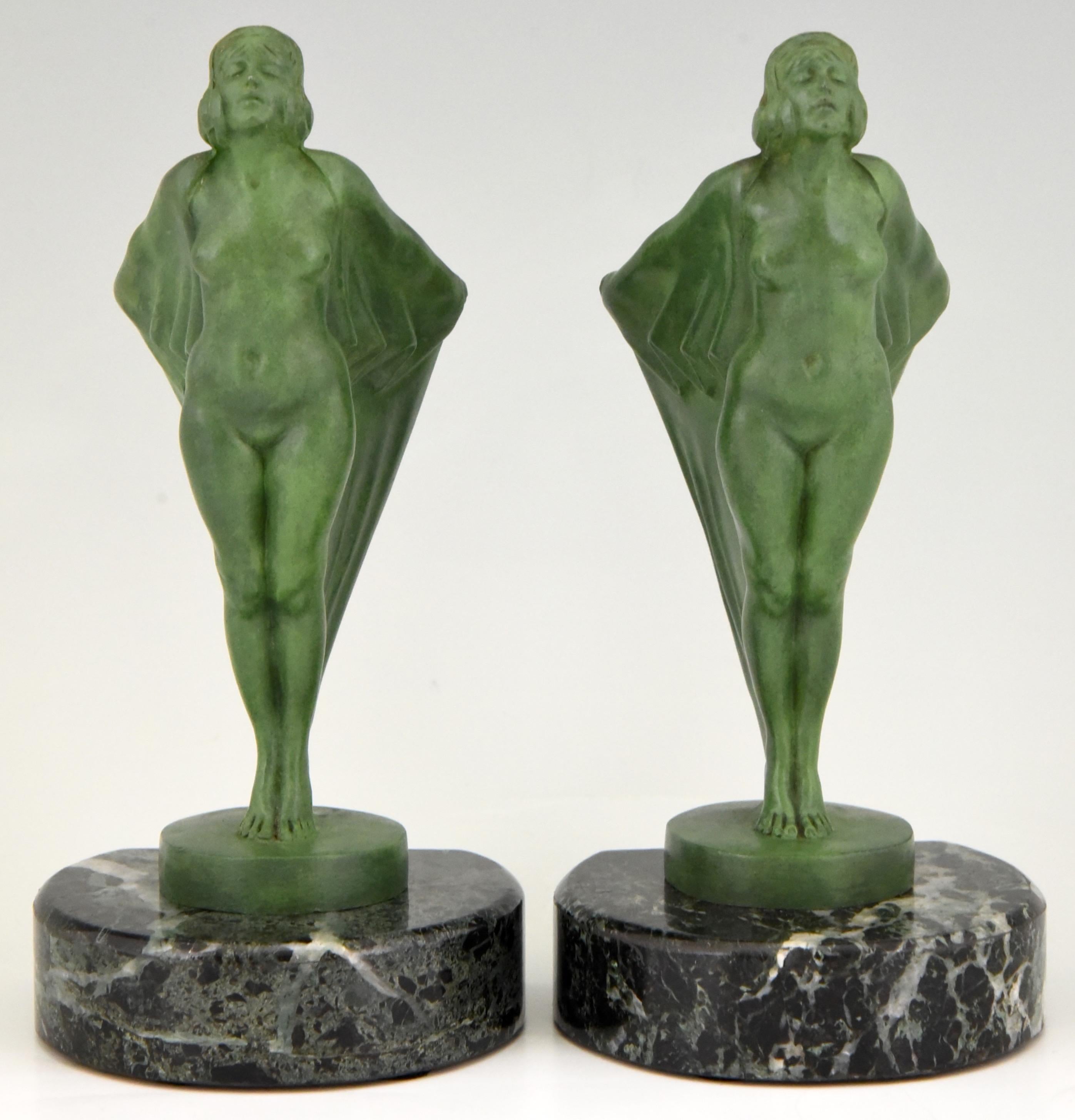 French Art Deco Bookends Nude with Cape Max Le Verrier France, 1930