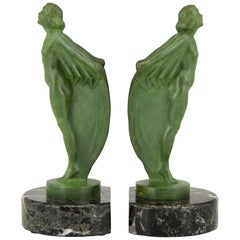 Art Deco Bookends Nude with Cape Max Le Verrier France, 1930