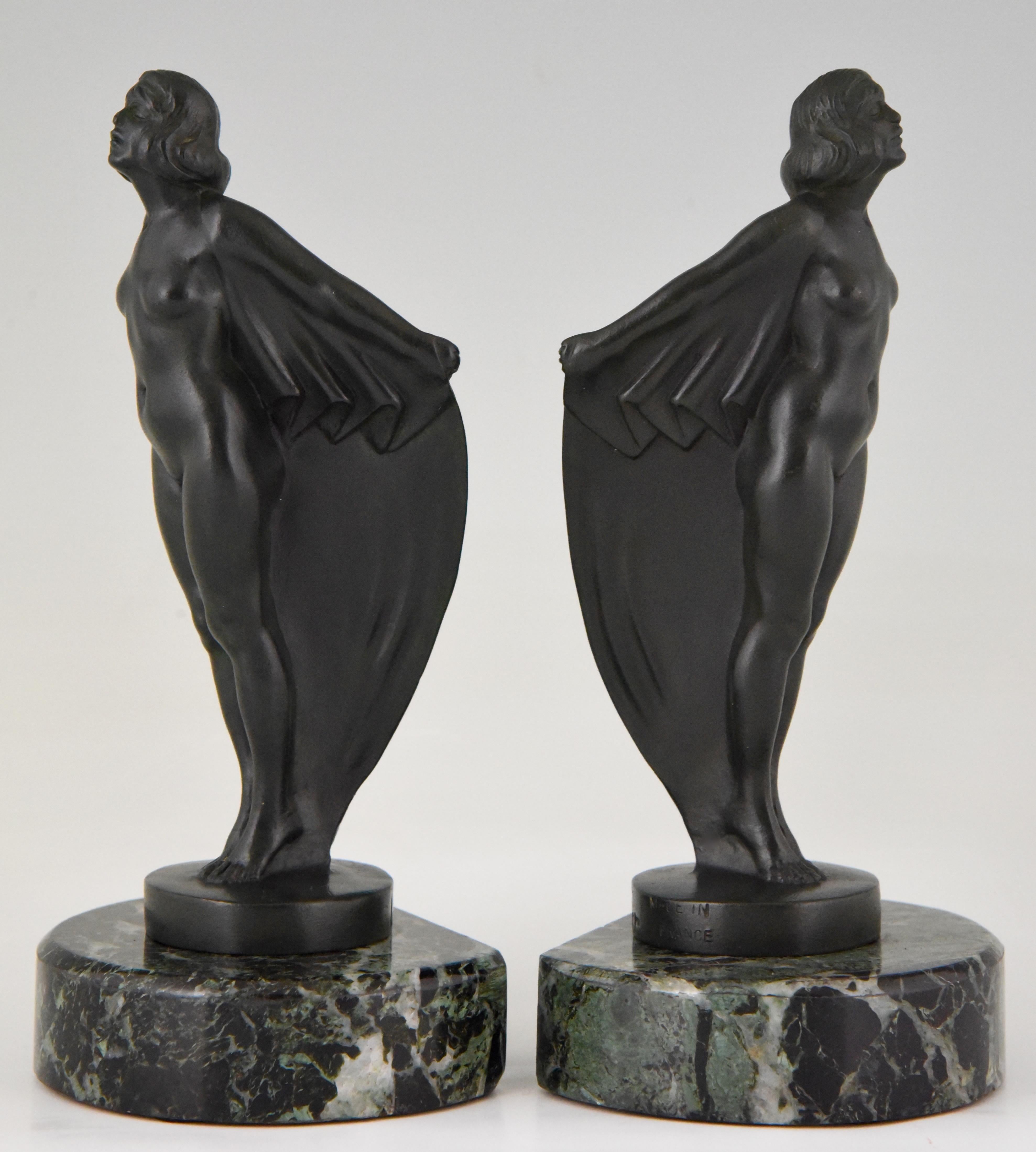 French Art Deco Bookends Nude with Drape  Max Le Verrier France 1930