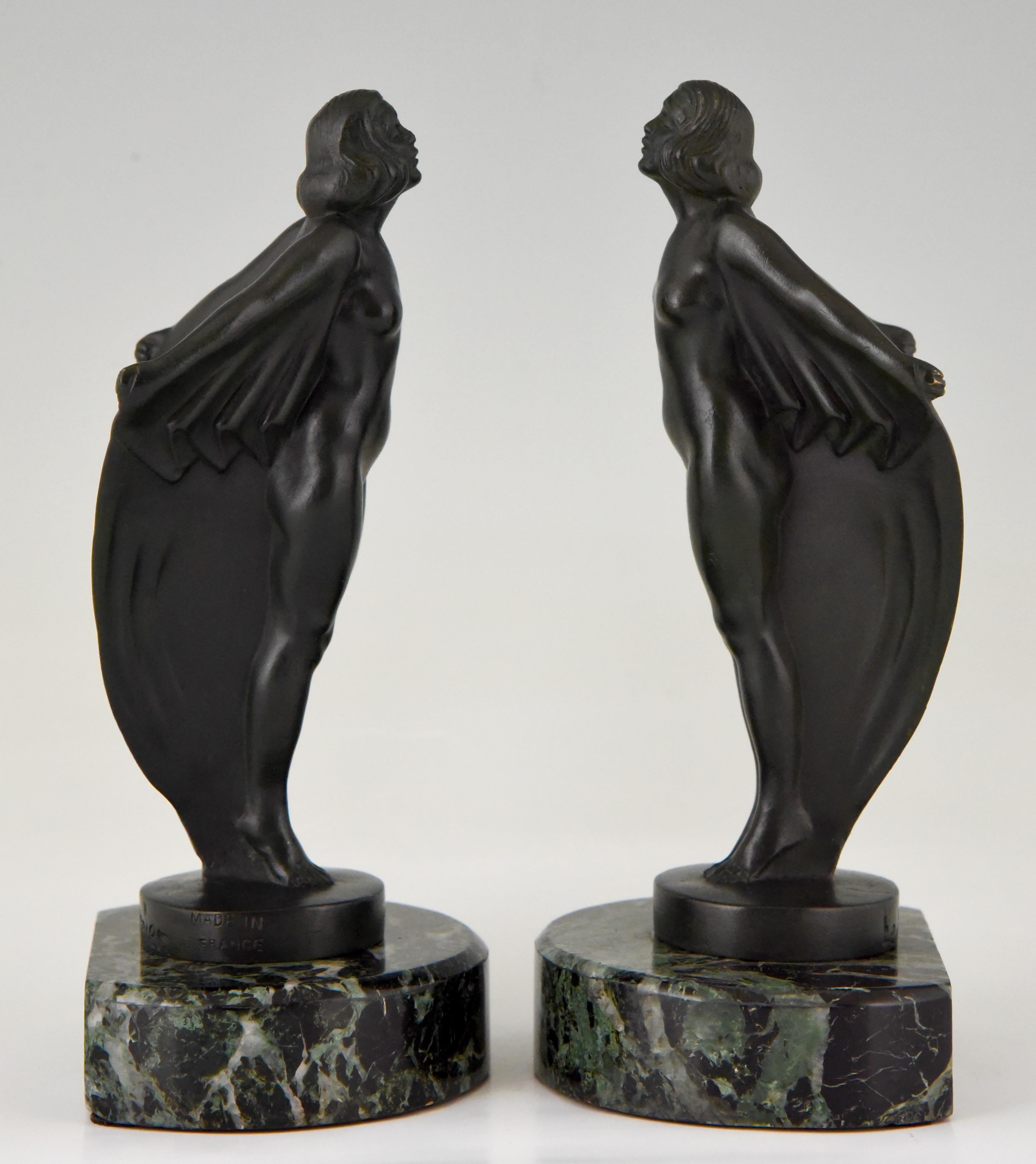 Art Deco Bookends Nude with Drape  Max Le Verrier France 1930 In Good Condition In Antwerp, BE