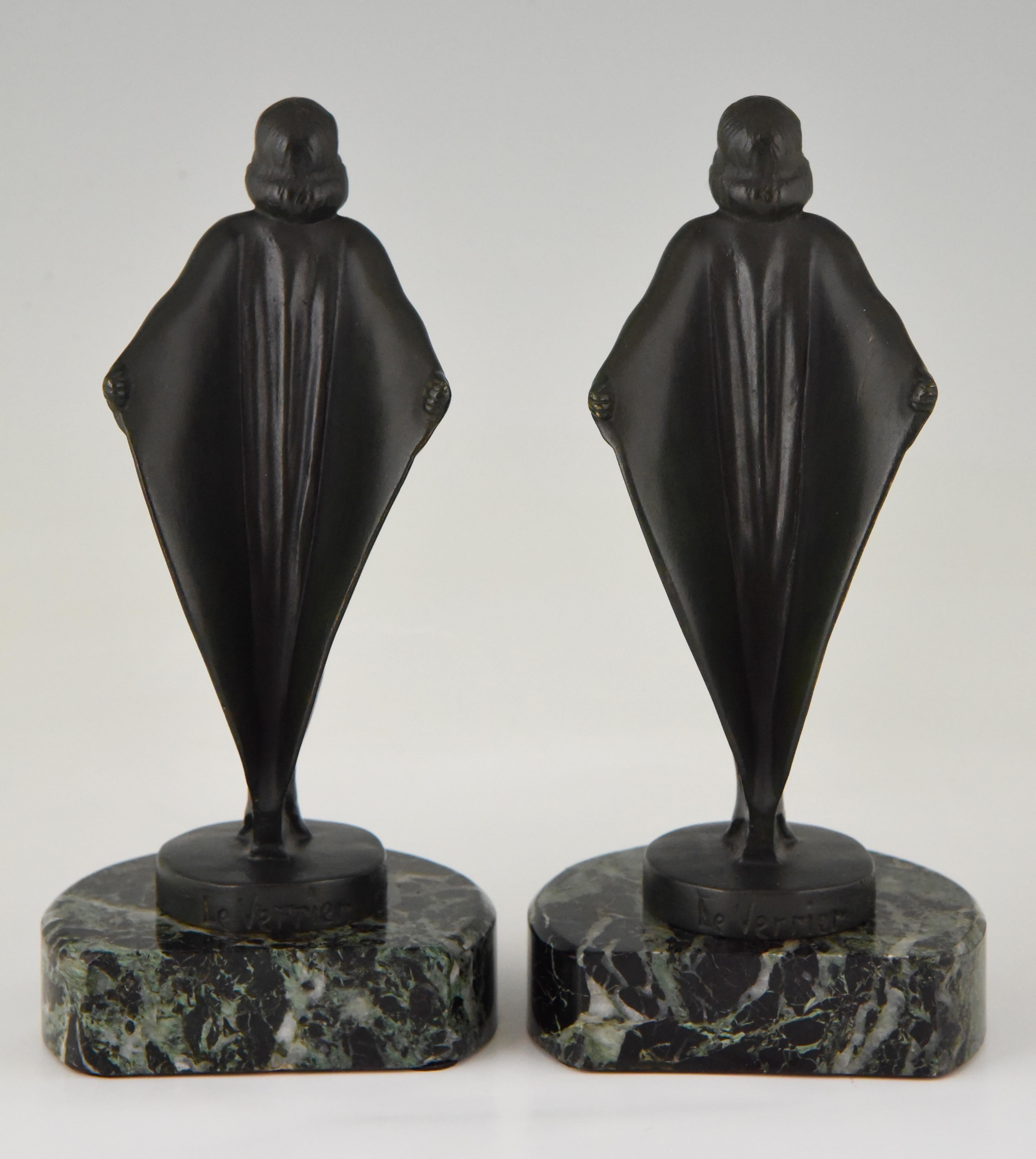 20th Century Art Deco Bookends Nude with Drape  Max Le Verrier France 1930
