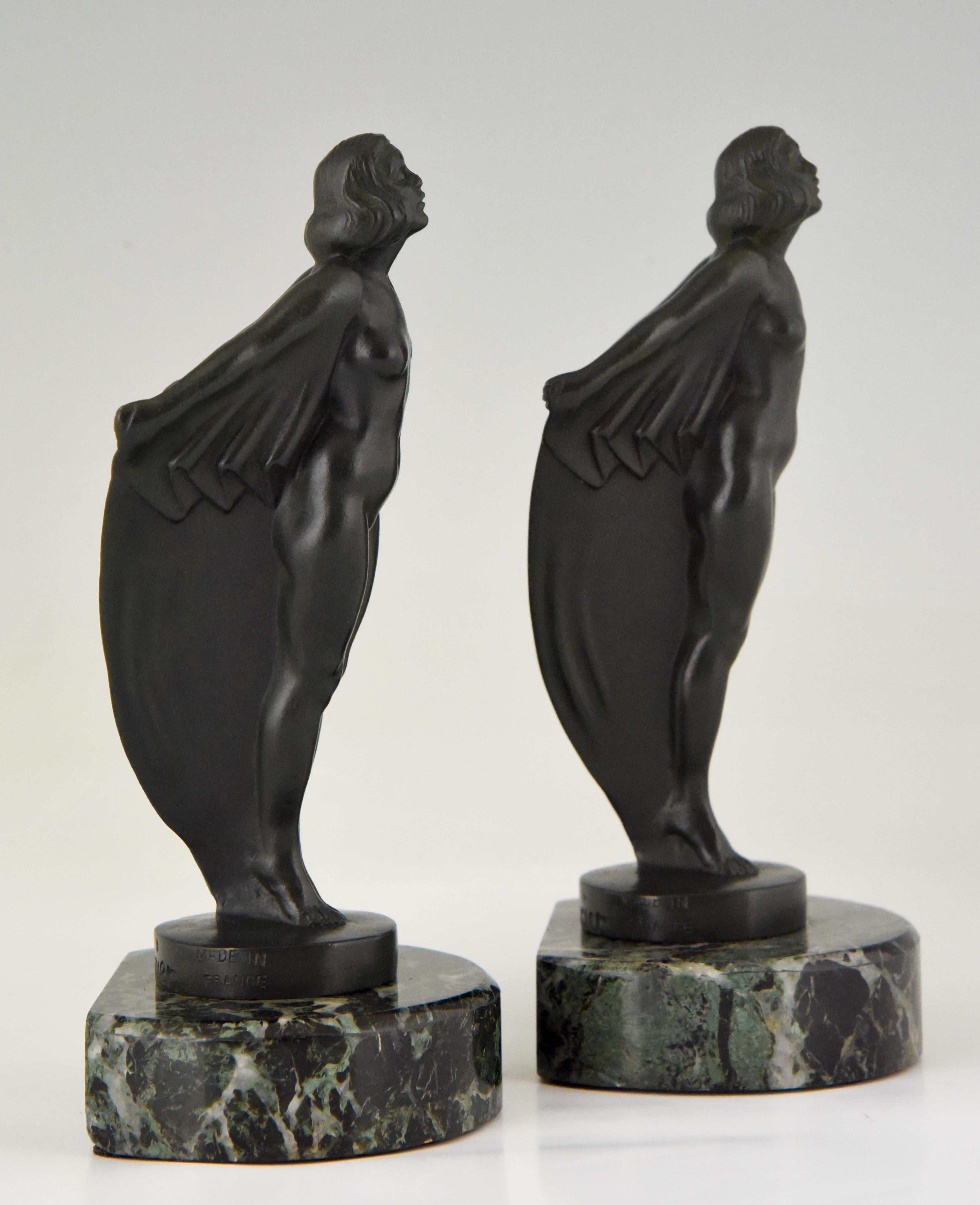Marble Art Deco Bookends Nude with Drape  Max Le Verrier France 1930