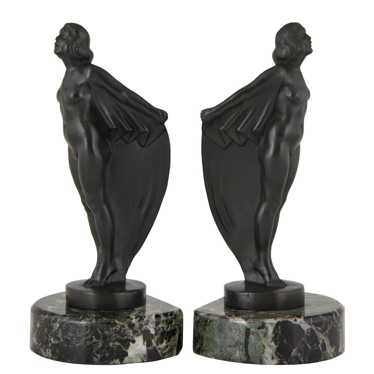 Art Deco Bookends Nude with Drape  Max Le Verrier France 1930