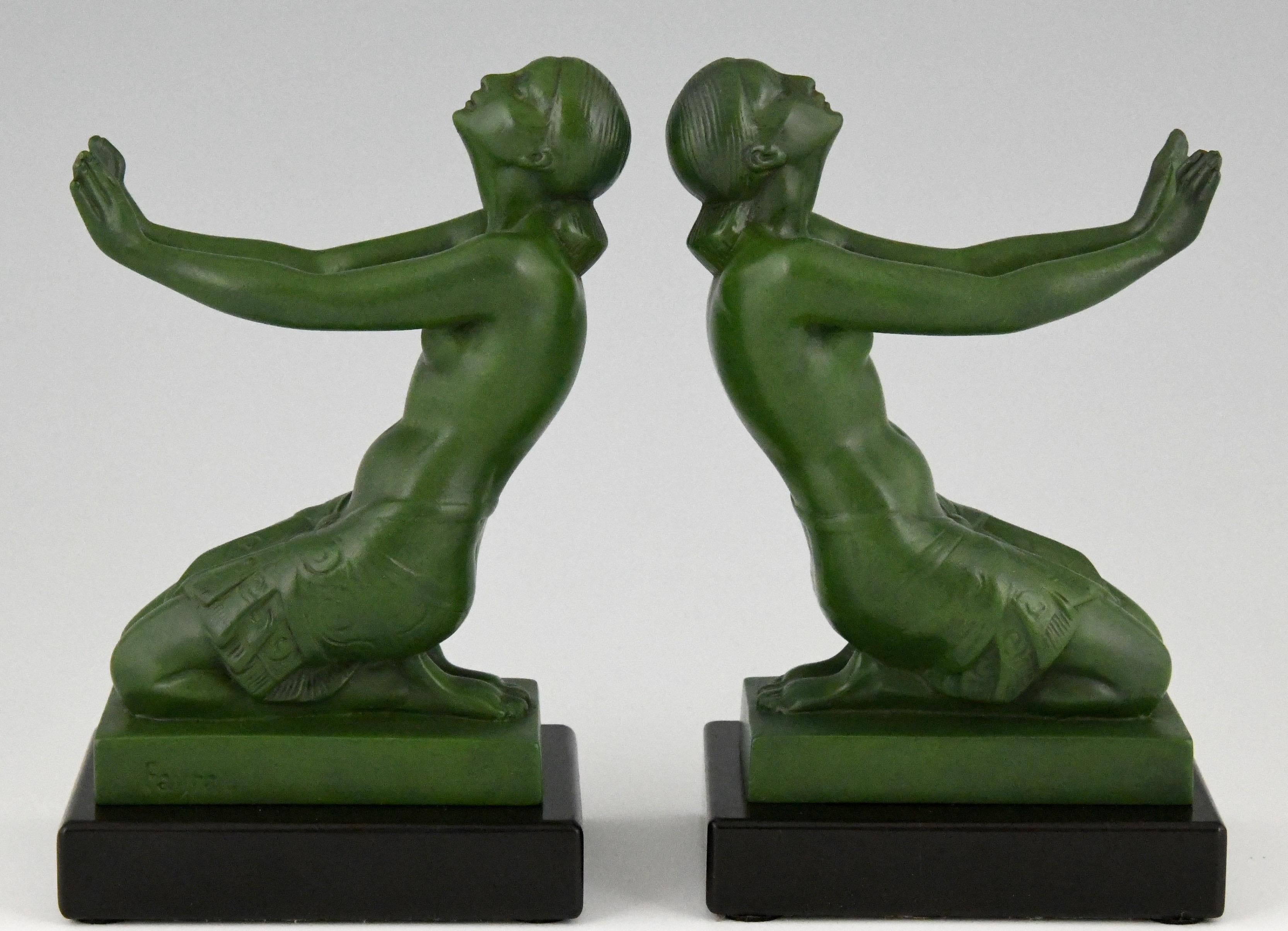 French Art Deco Bookends Nudes Fayral, Pierre Le Faguays for Max Le Verrier France 1930