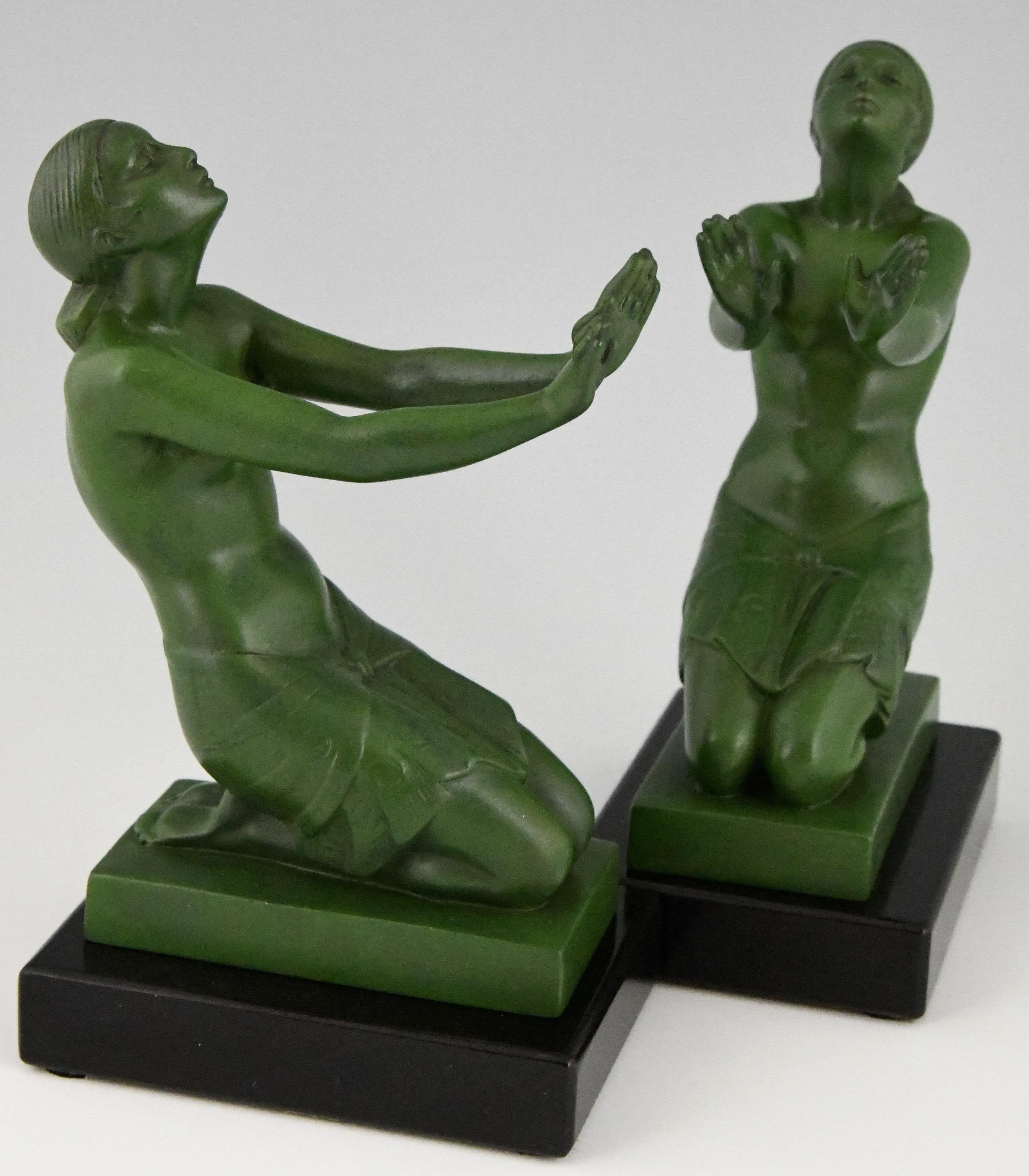 Art Deco Bookends Nudes Fayral, Pierre Le Faguays for Max Le Verrier France 1930 1