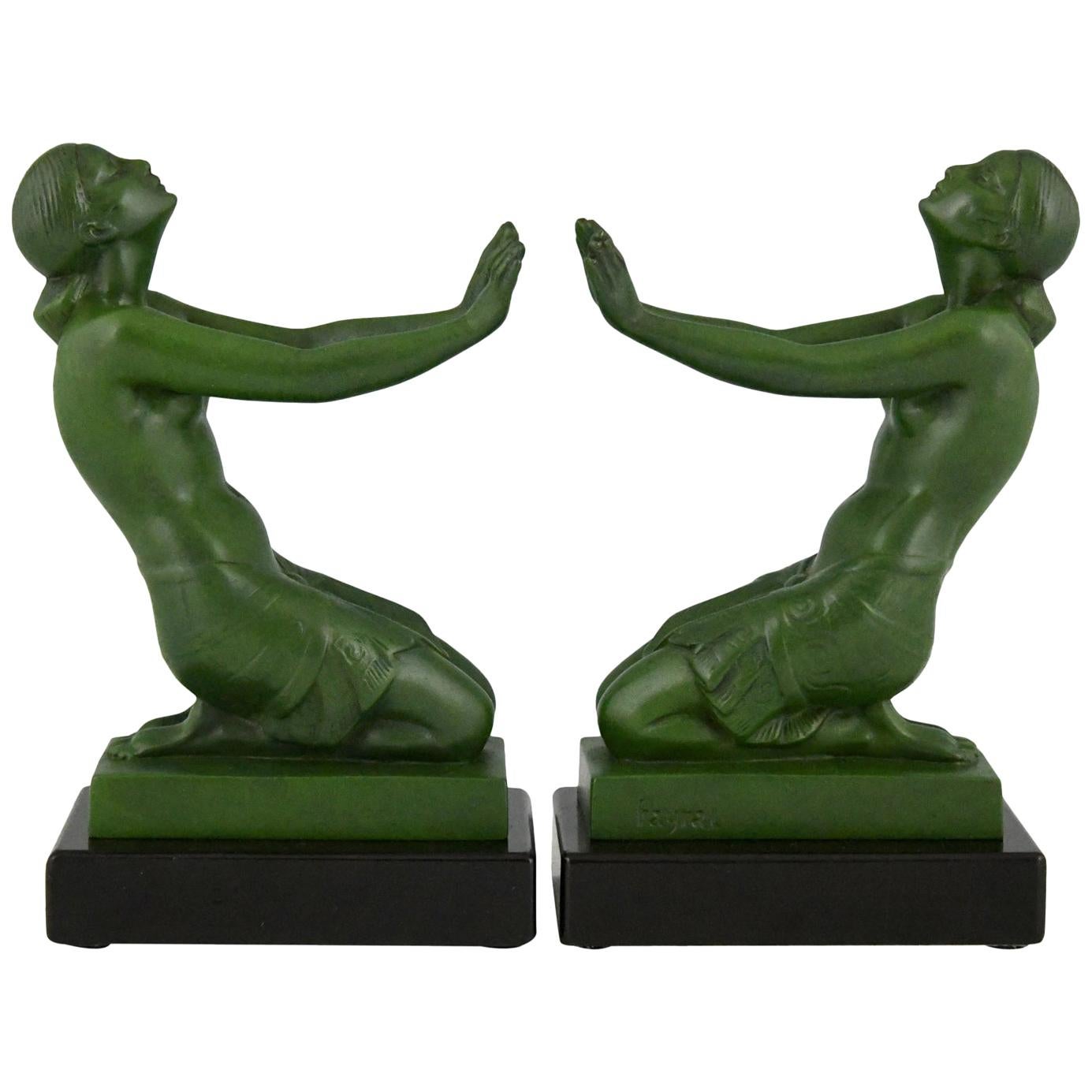 Art Deco Bookends Nudes Fayral, Pierre Le Faguays for Max Le Verrier France 1930