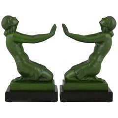 Art Deco Bookends Nudes Fayral, Pierre Le Faguays for Max Le Verrier France 1930