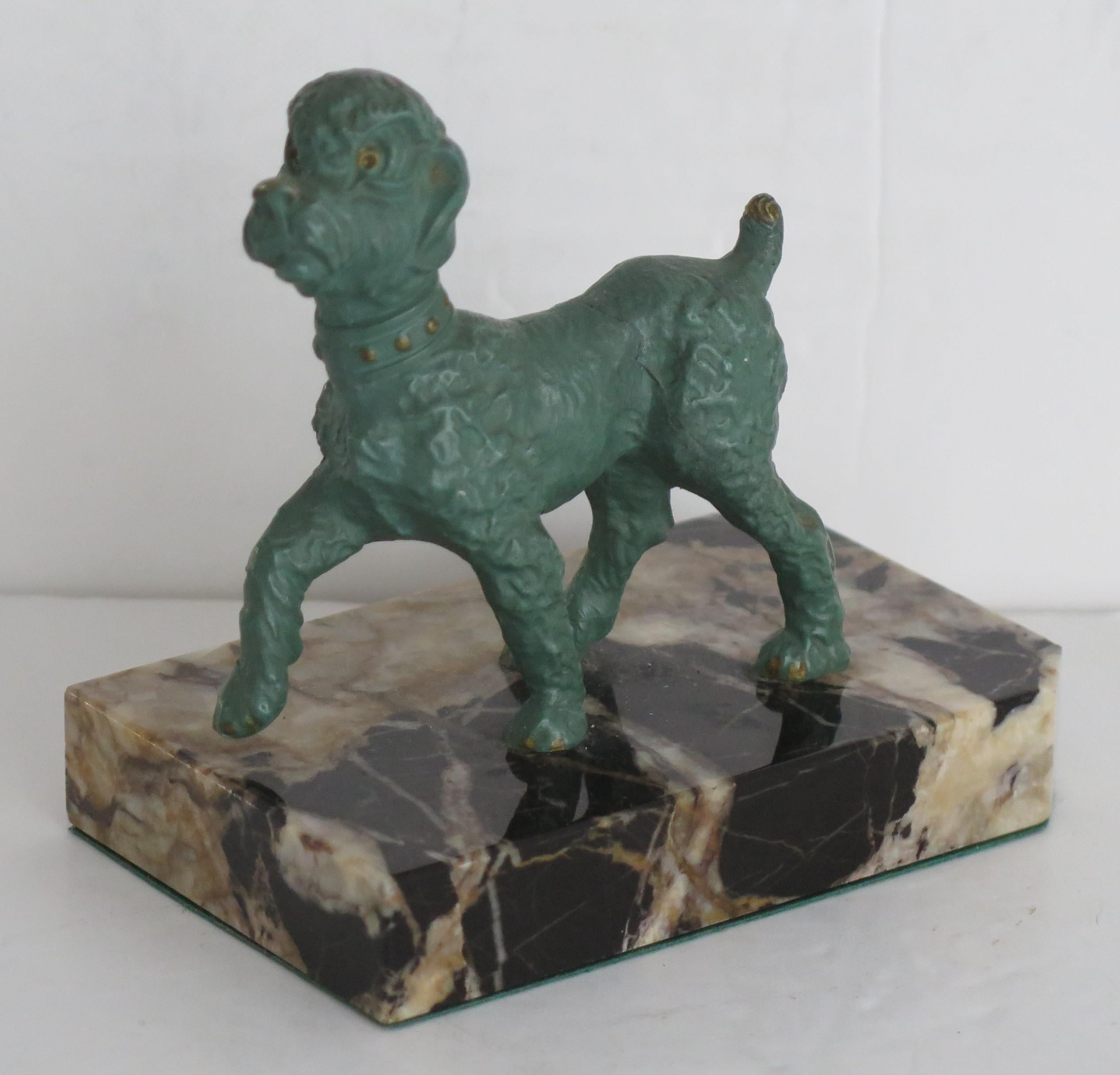 Art Deco Bookends of Poodle Dogs Spelter on Portoro Marble Bases, circa 1930 4