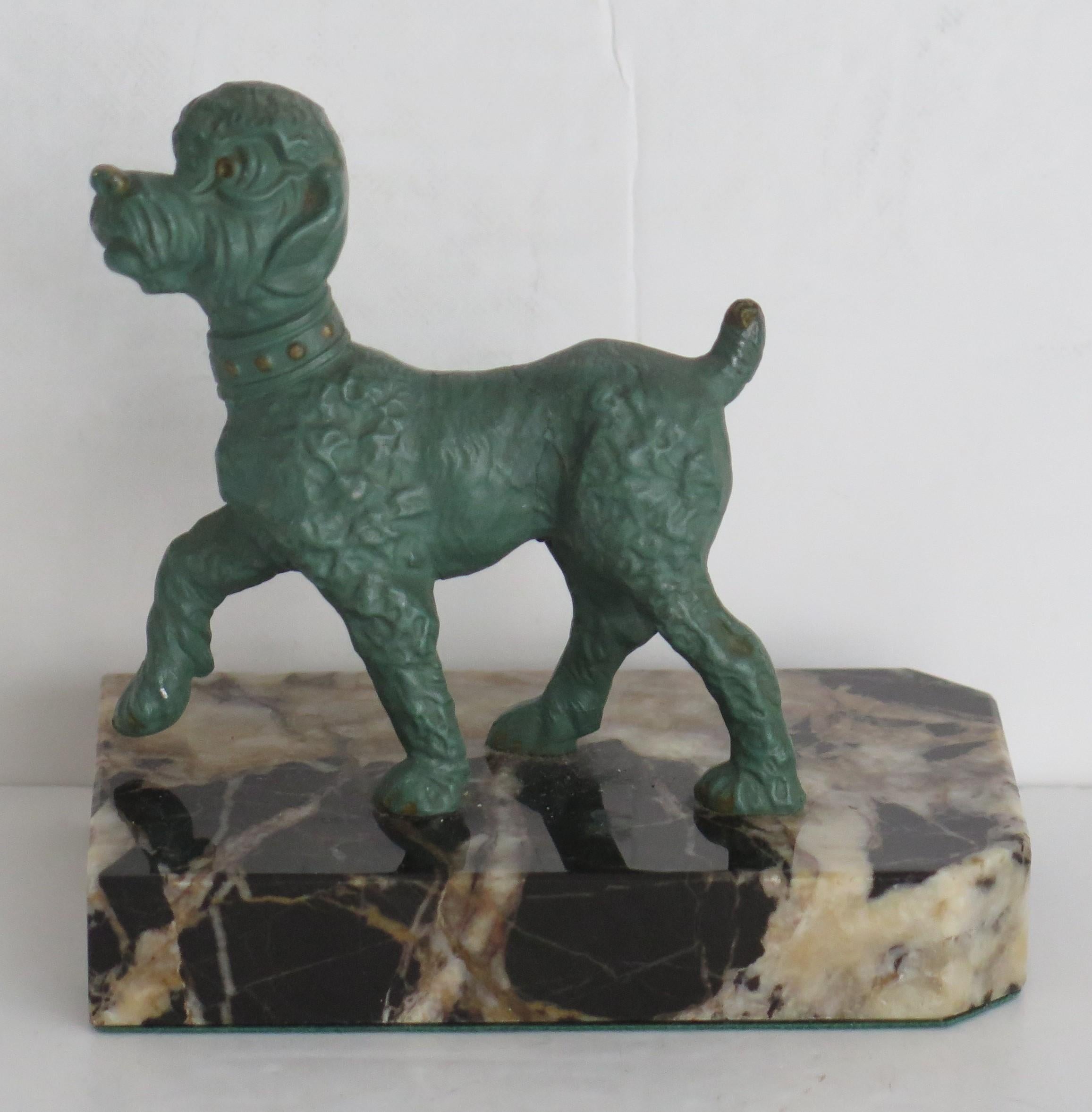 Art Deco Bookends of Poodle Dogs Spelter on Portoro Marble Bases, circa 1930 5