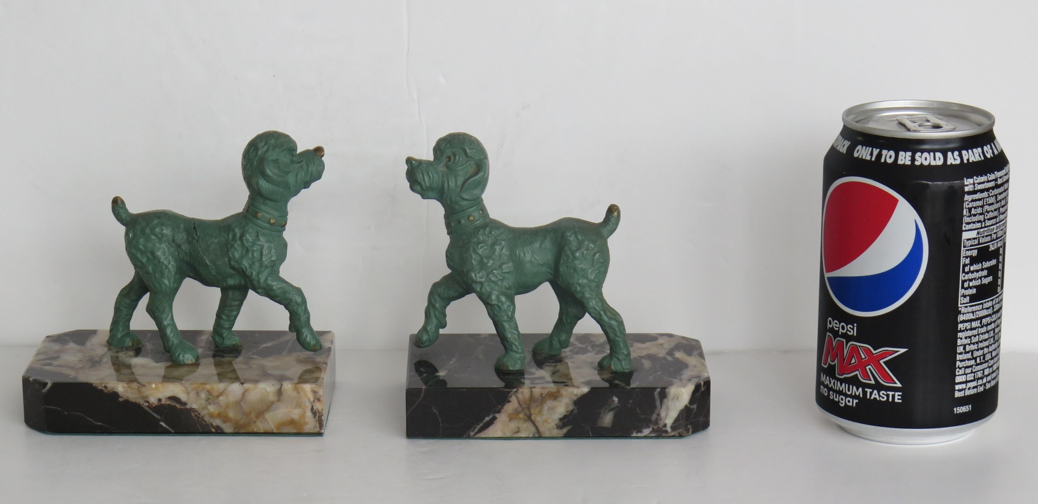 Art Deco Bookends of Poodle Dogs Spelter on Portoro Marble Bases, circa 1930 7
