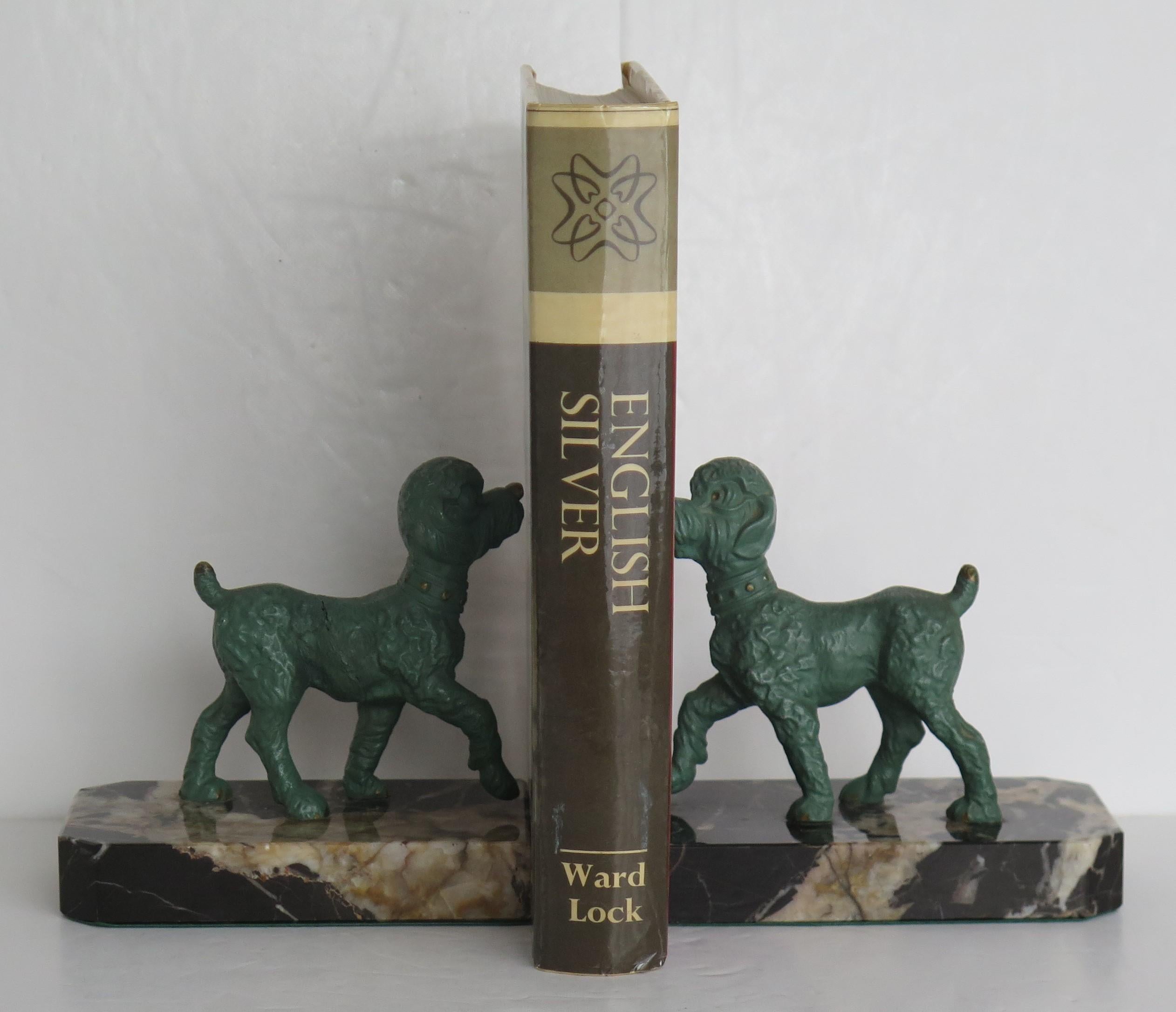 Art Deco Bookends of Poodle Dogs Spelter on Portoro Marble Bases, circa 1930 8