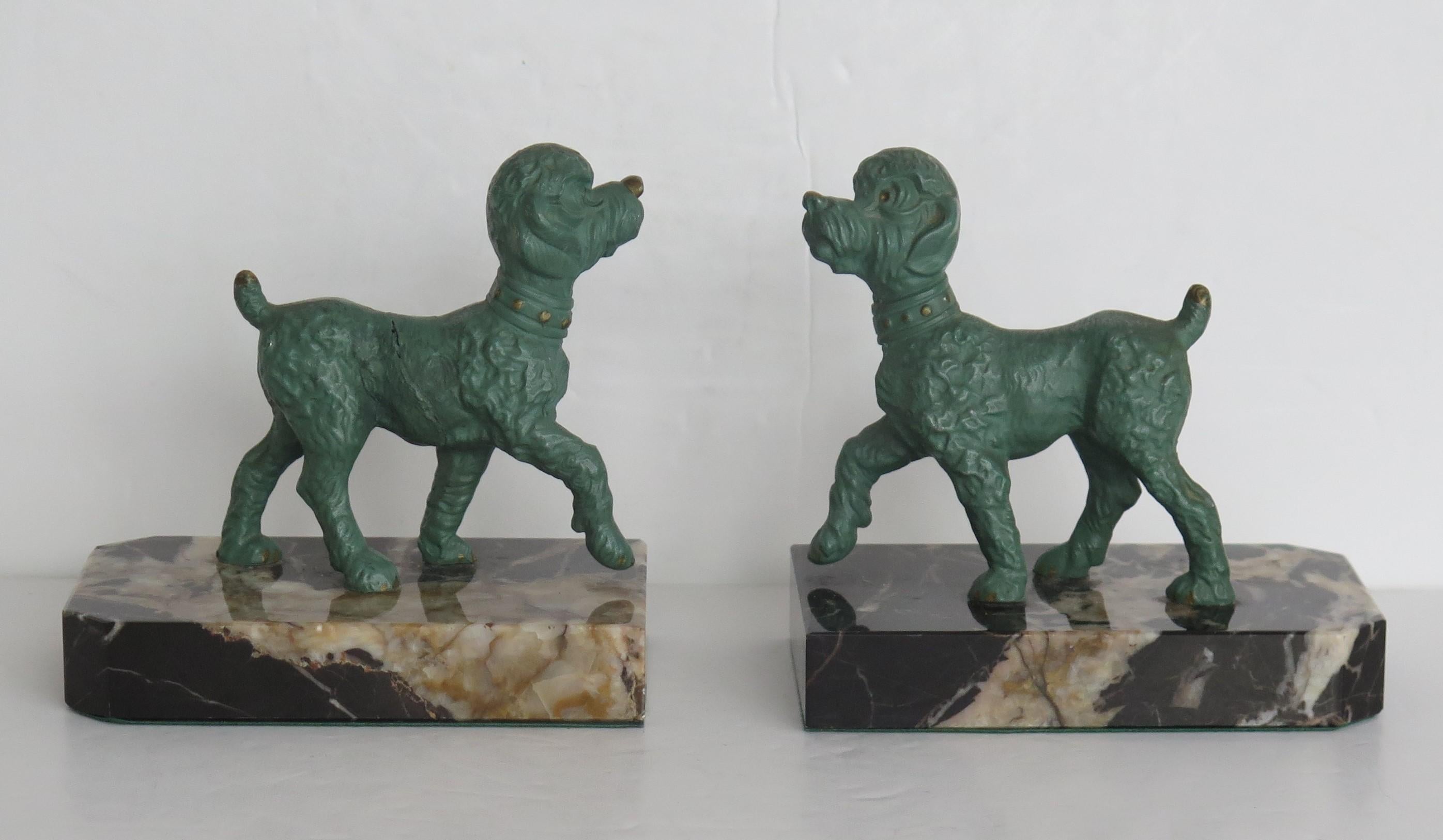 Art Deco Bookends of Poodle Dogs Spelter on Portoro Marble Bases, circa 1930 In Good Condition In Lincoln, Lincolnshire