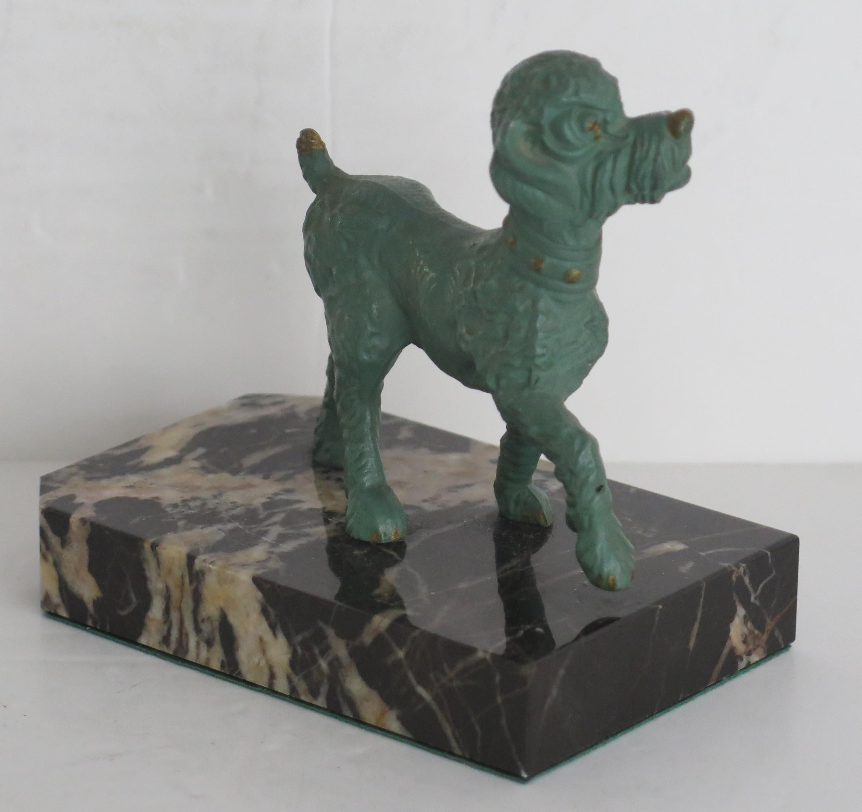 Art Deco Bookends of Poodle Dogs Spelter on Portoro Marble Bases, circa 1930 2