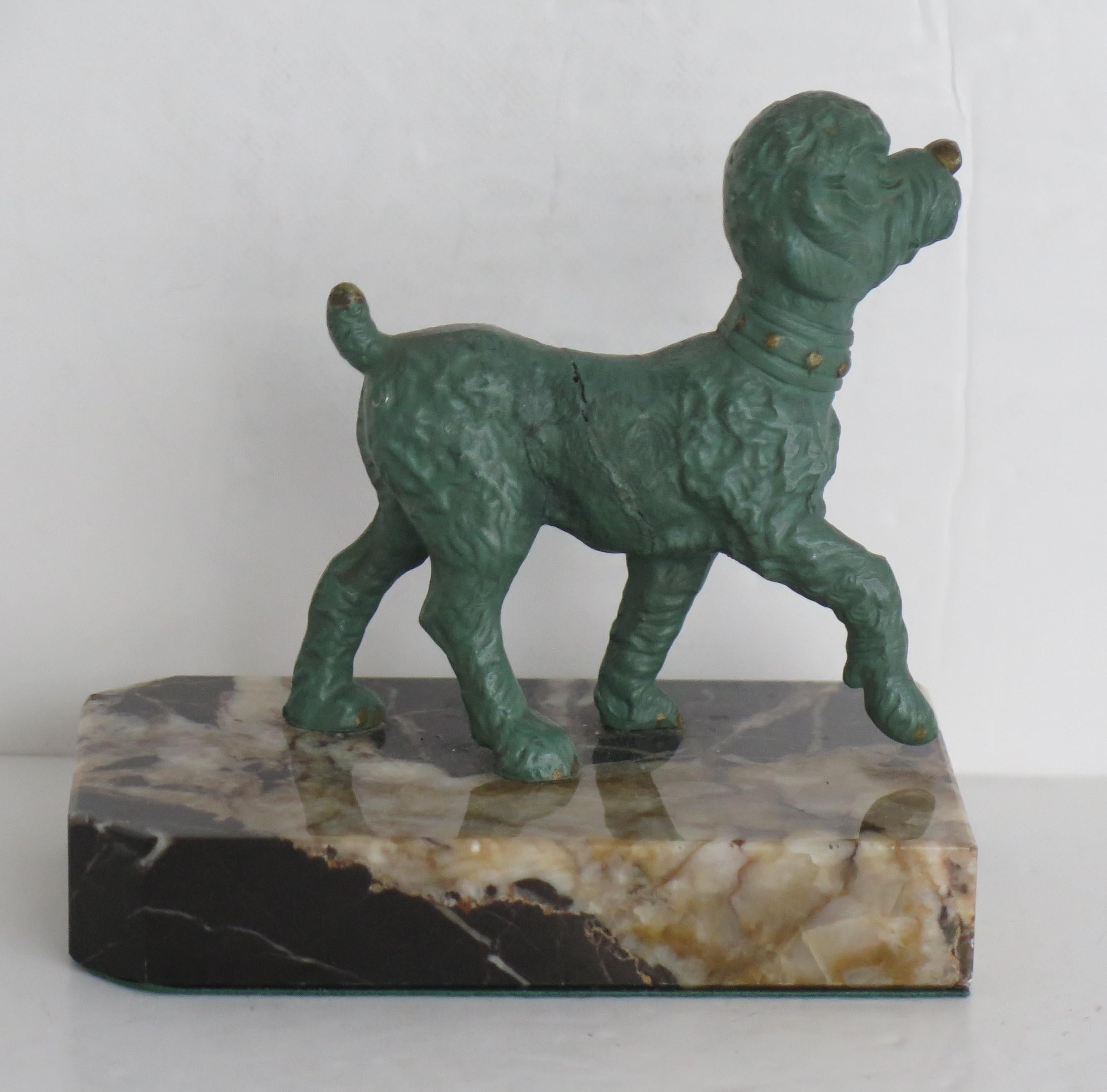 Art Deco Bookends of Poodle Dogs Spelter on Portoro Marble Bases, circa 1930 3