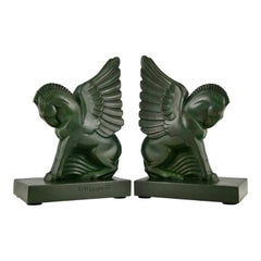 Art Deco bookends PEGASUS by G.H. Laurent France 1930, winged horses.