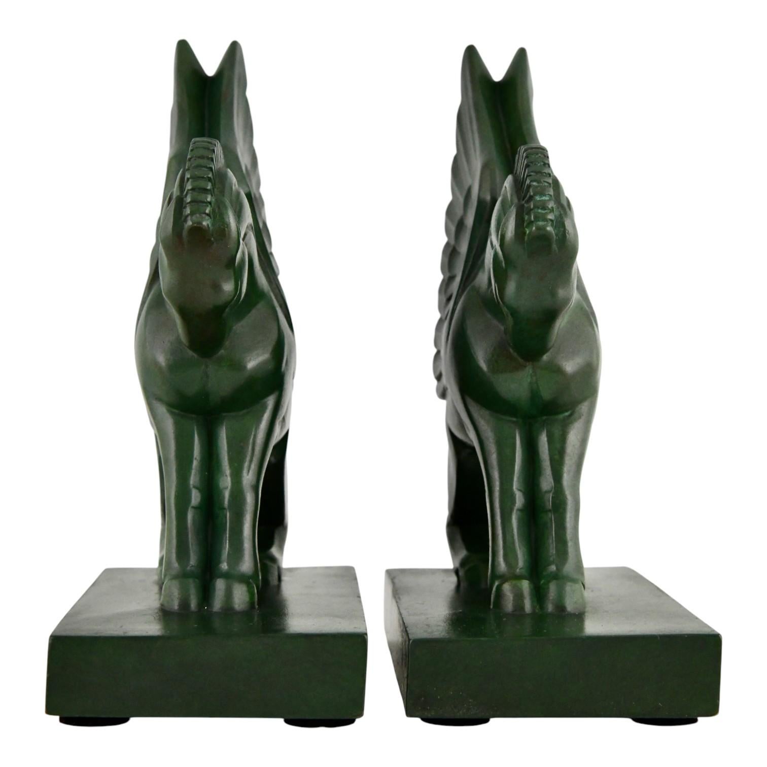 French Art Deco bookends PEGASUS by G.H. Laurent France 1930, winged horses. For Sale
