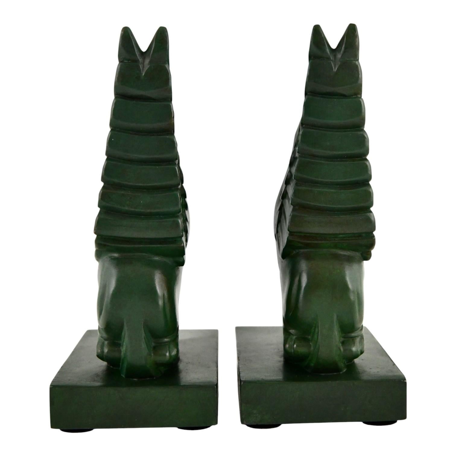 Art Deco bookends PEGASUS by G.H. Laurent France 1930, winged horses. In Good Condition For Sale In Antwerp, BE