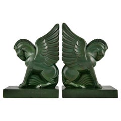 Art Deco bookends PEGASUS by G.H. Laurent France 1930, winged horses.