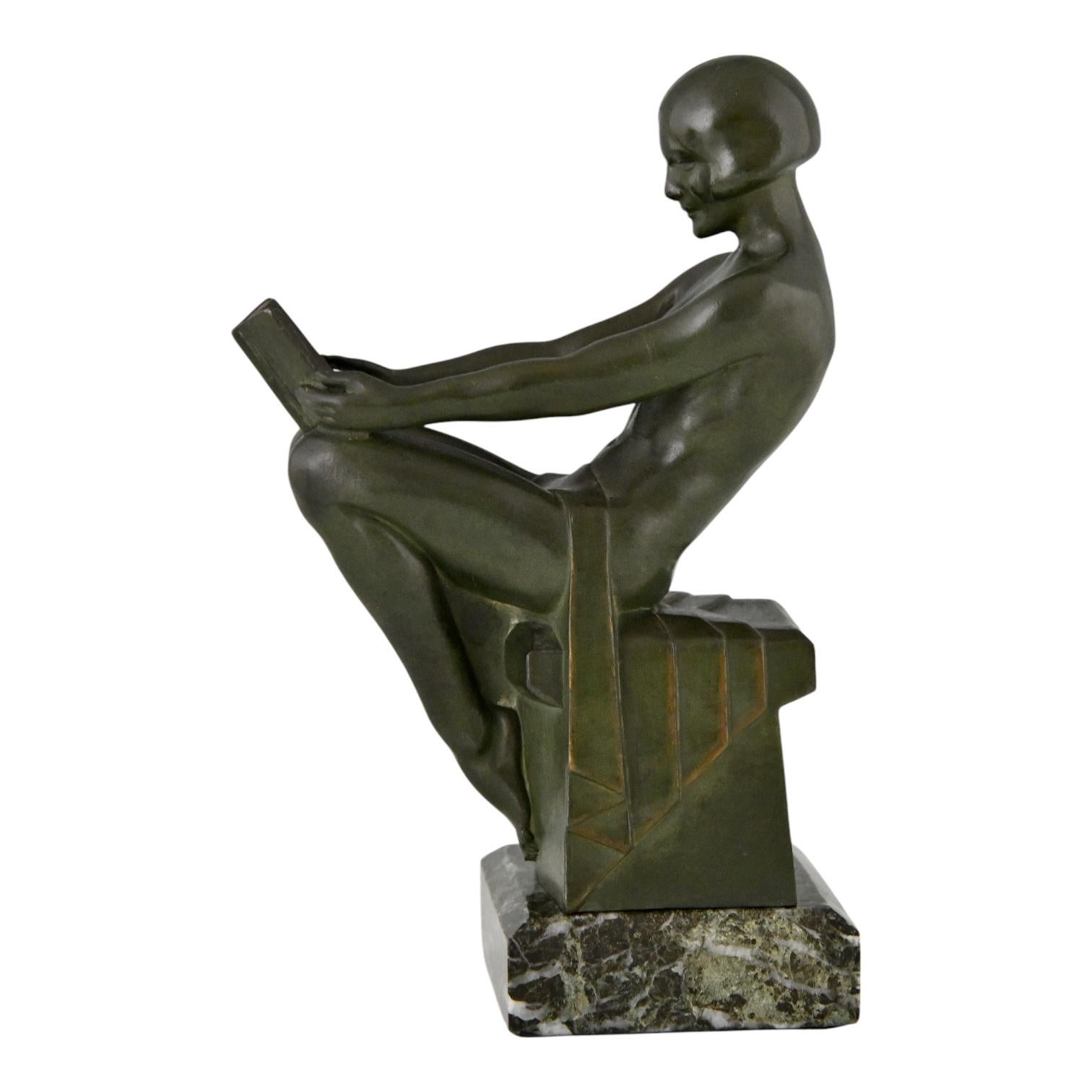 Art Deco bookends reading nudes Delassement by Max Le Verrier 1930 1