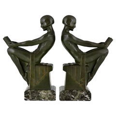 Serre-livres Art Déco nus délassement de Max Le Verrier 1930