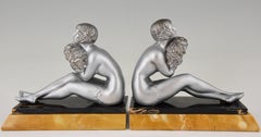 Art Deco Bookends Seated Nudes with Flowers L. Bruns 1930 France