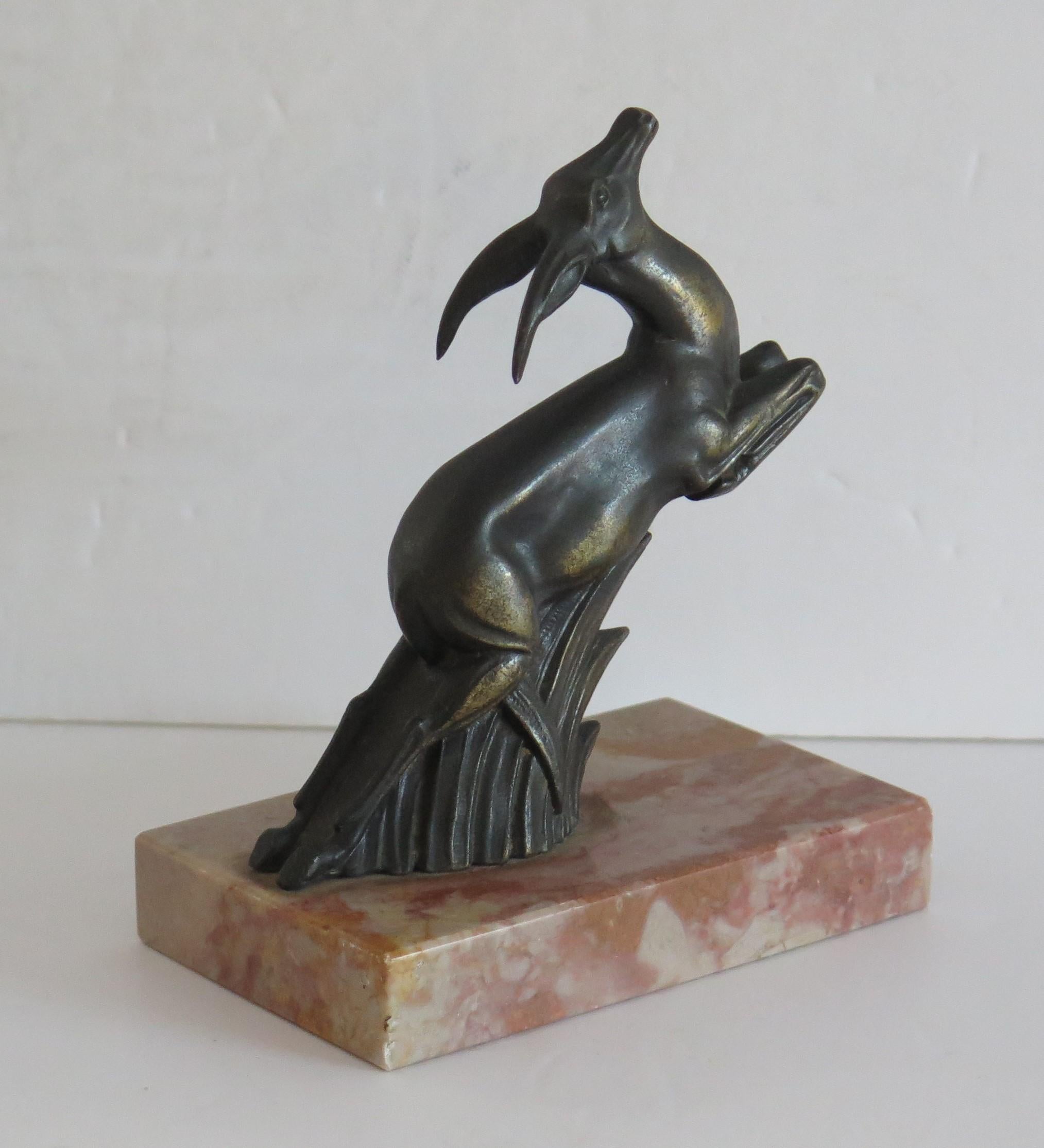 Art Deco Bookends Springbok metal Antelopes on Marble Bases, French circa 1930 For Sale 4