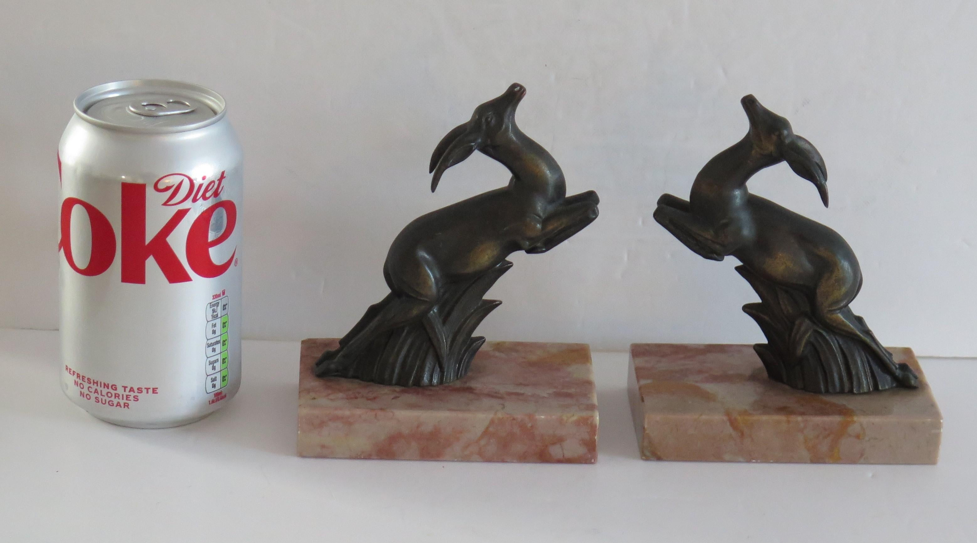 Art Deco Bookends Springbok metal Antelopes on Marble Bases, French circa 1930 For Sale 5