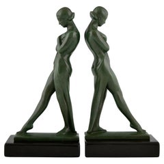 Art Deco bookends standing nudes Meditation by Fayral & Max Le Verrier 1930