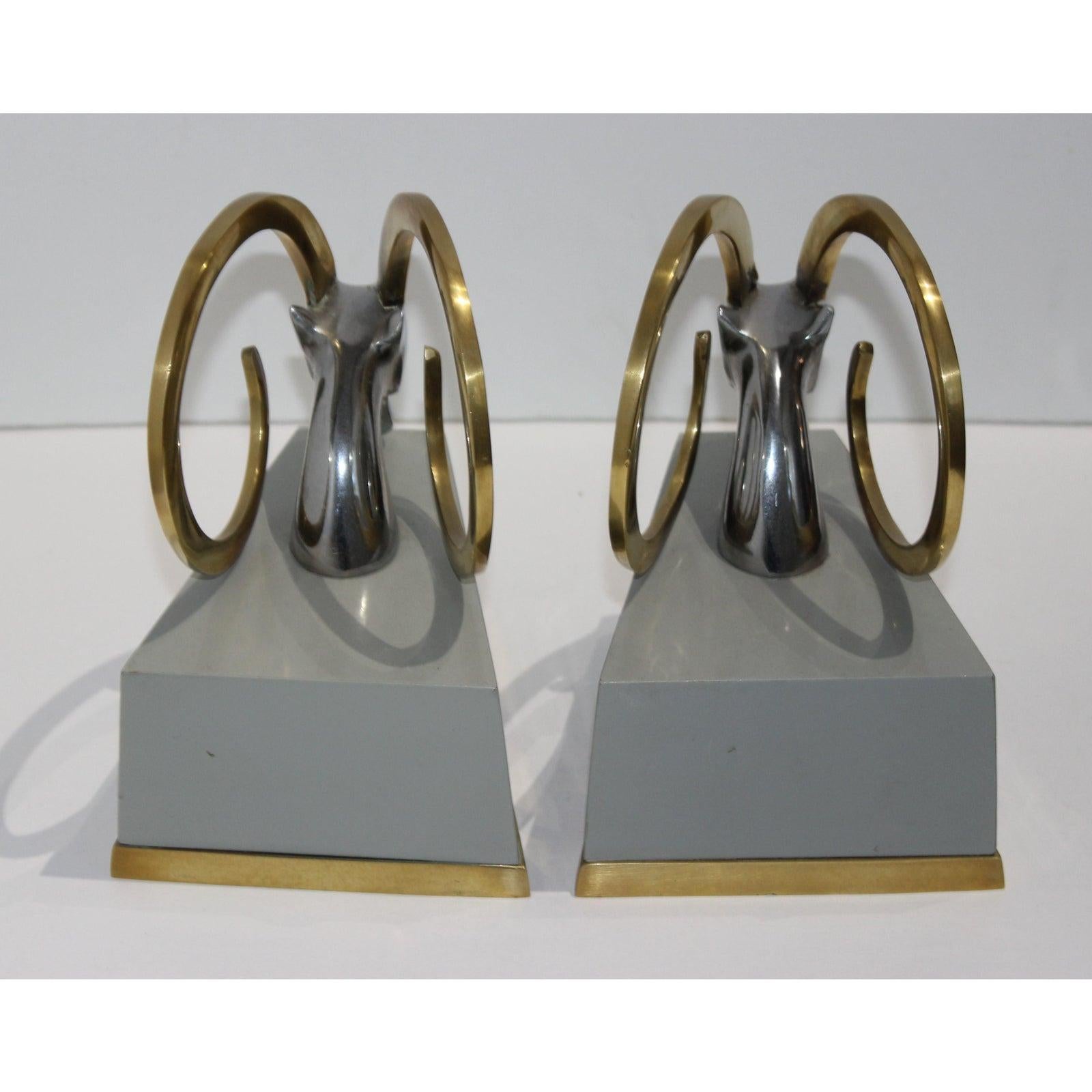 Art Deco Bookends with Brass Ibex Heads 4