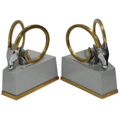 Art Deco Bookends with Brass Ibex Heads