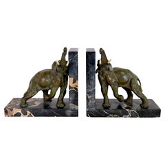 Art Deco Bookends with Elephants in Bronze by Louis-Albert Carvin, France 1930s
