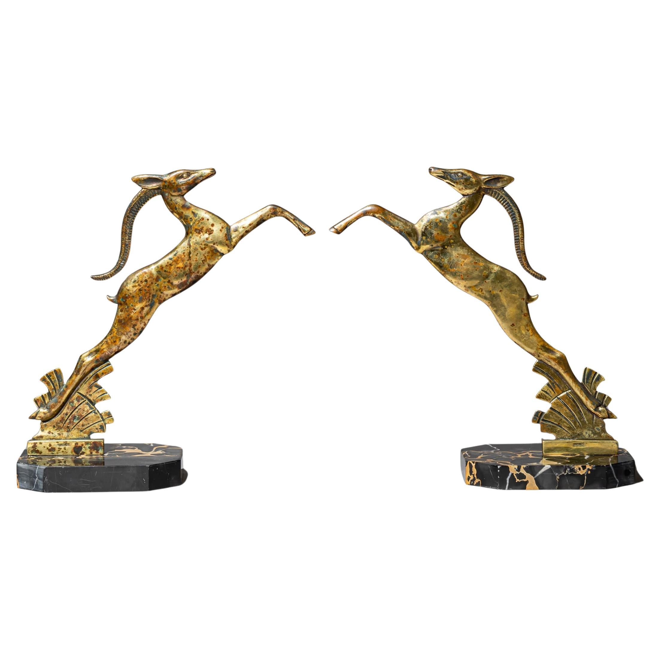 Art Deco Bookends with Gazelles, circa 1930