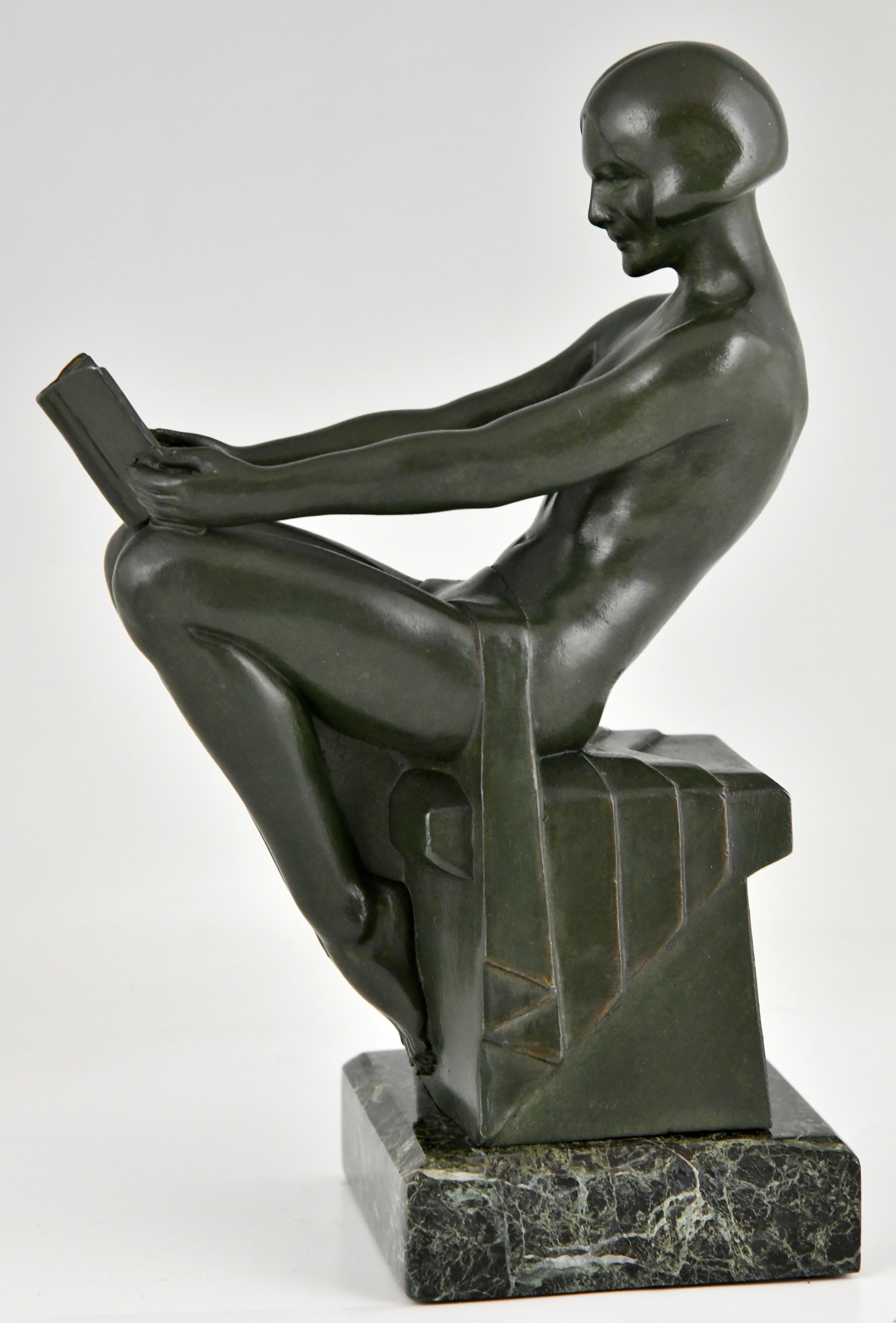 Art Deco Bookends reading Nudes by Max Le Verrier, France 1930 original  1