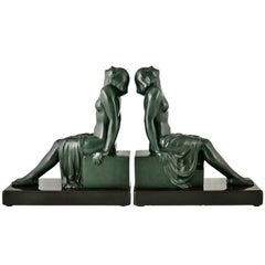 Art Deco bookends with seated nudes by Janle for Max le Verrier 1930