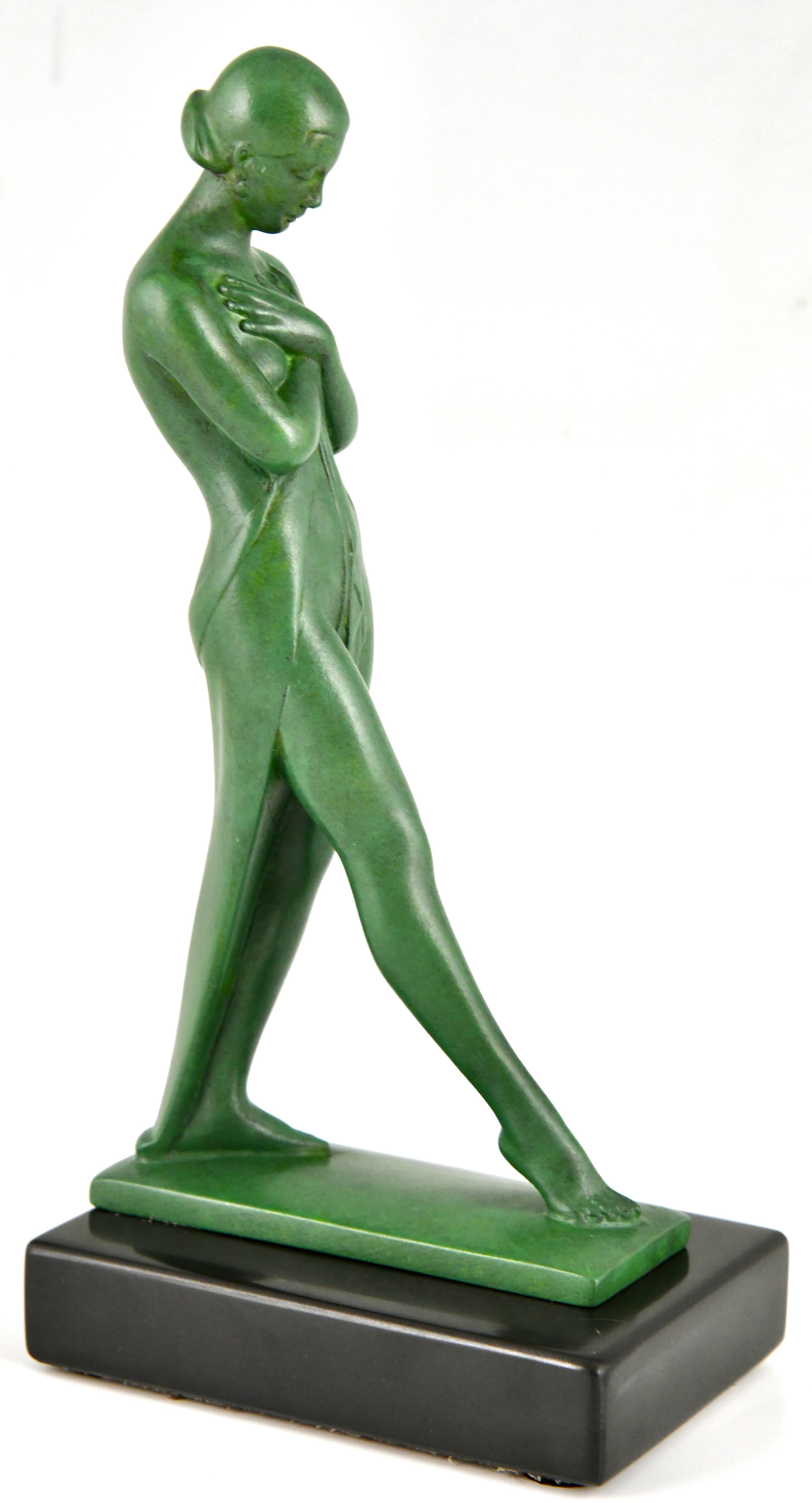 Art Deco bookends with standing nudes Meditation by Fayral Pierre le Faguays For Sale 1