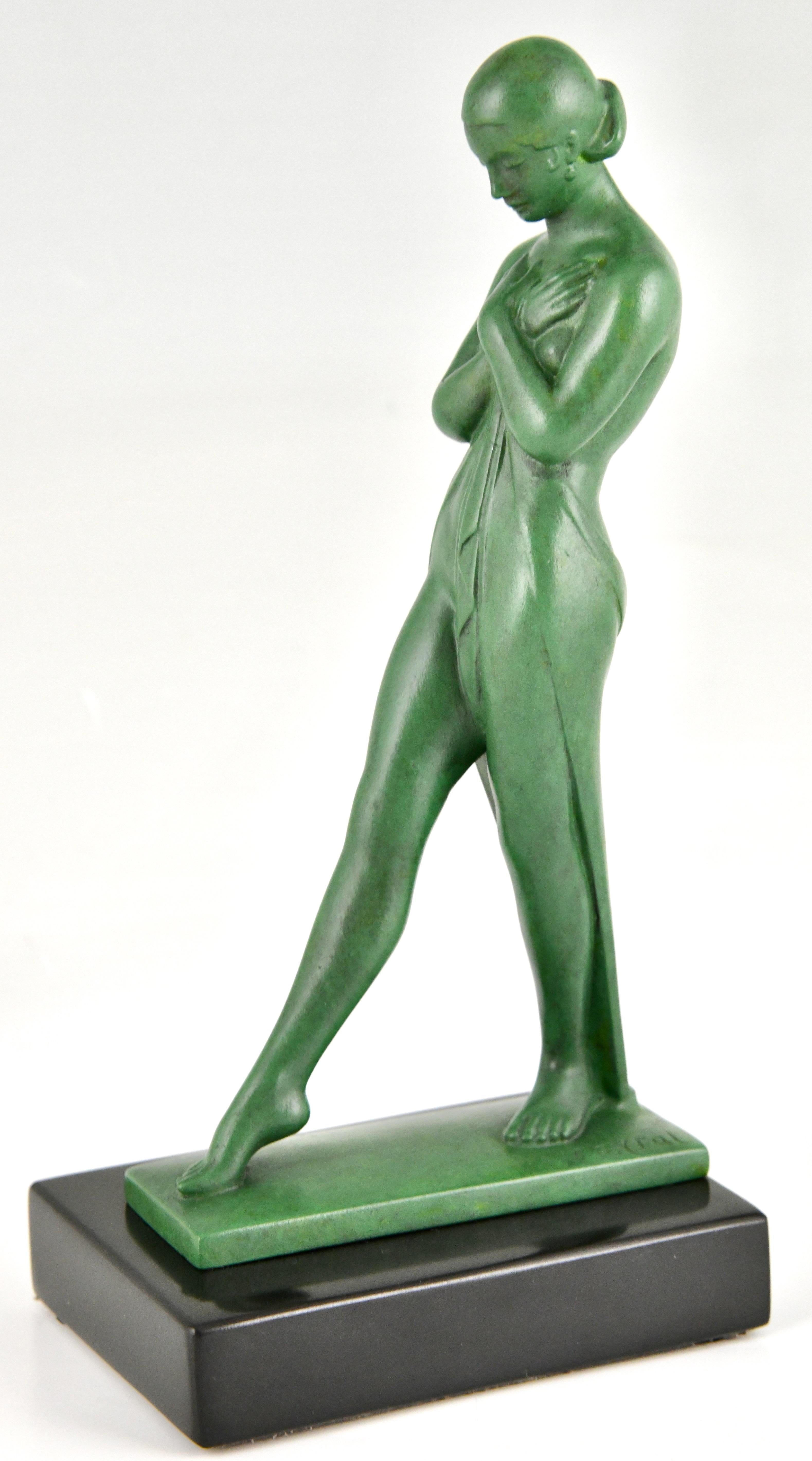 Art Deco bookends with standing nudes Meditation by Fayral Pierre le Faguays For Sale 2