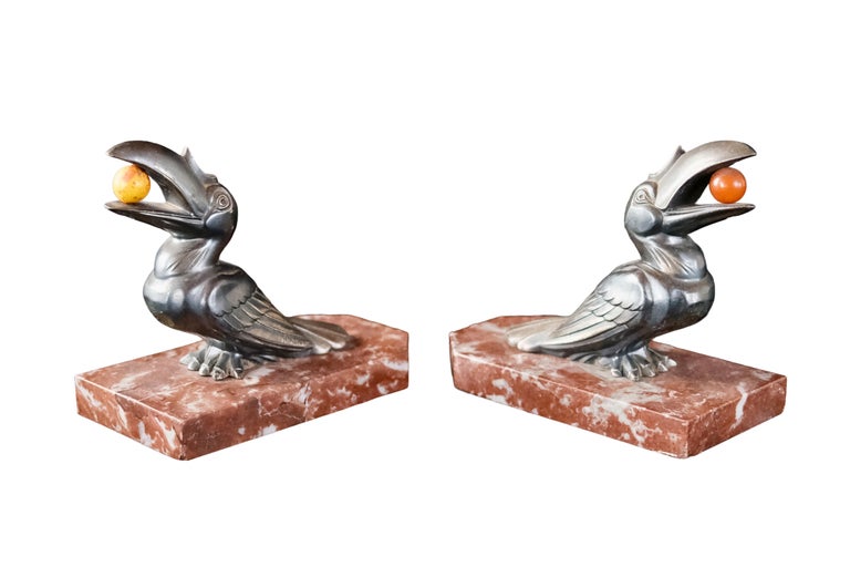 French Art Deco Bookends with Toucan by Hippolyte François MOREAU, France 1920s For Sale