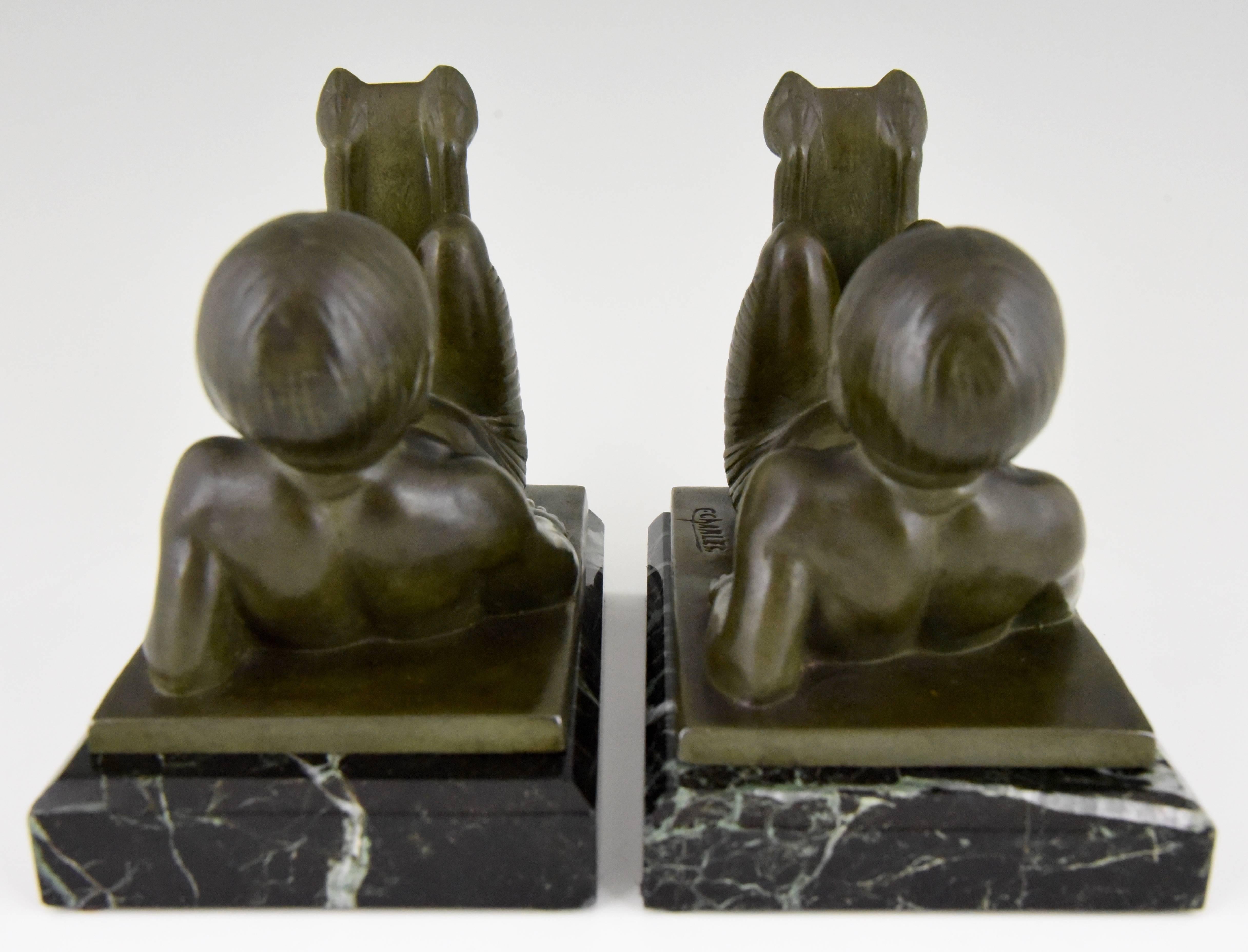 French Art Deco Bookends with Young Satyrs by C. Charles  France  1930