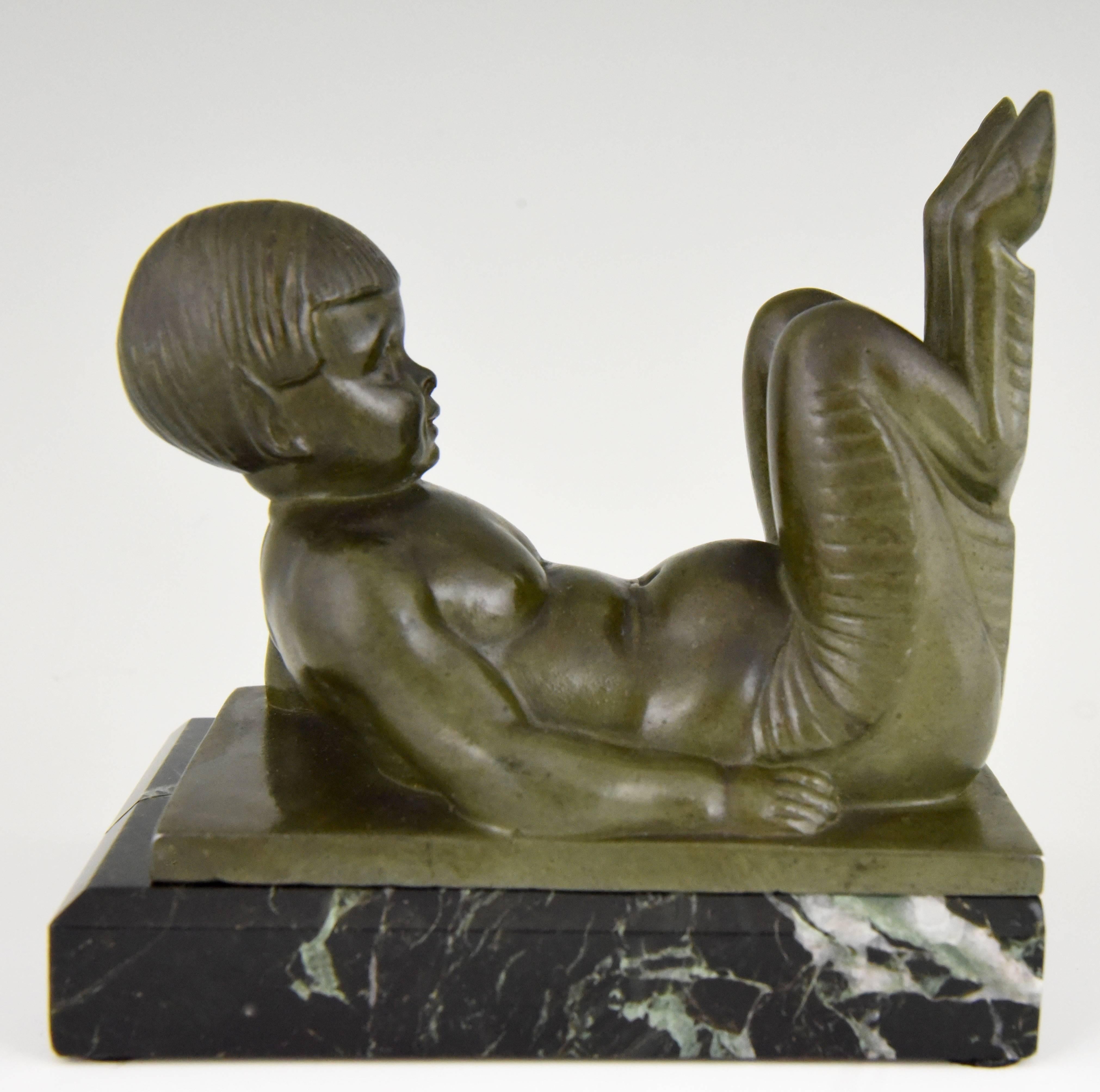 Metal Art Deco Bookends with Young Satyrs by C. Charles  France  1930