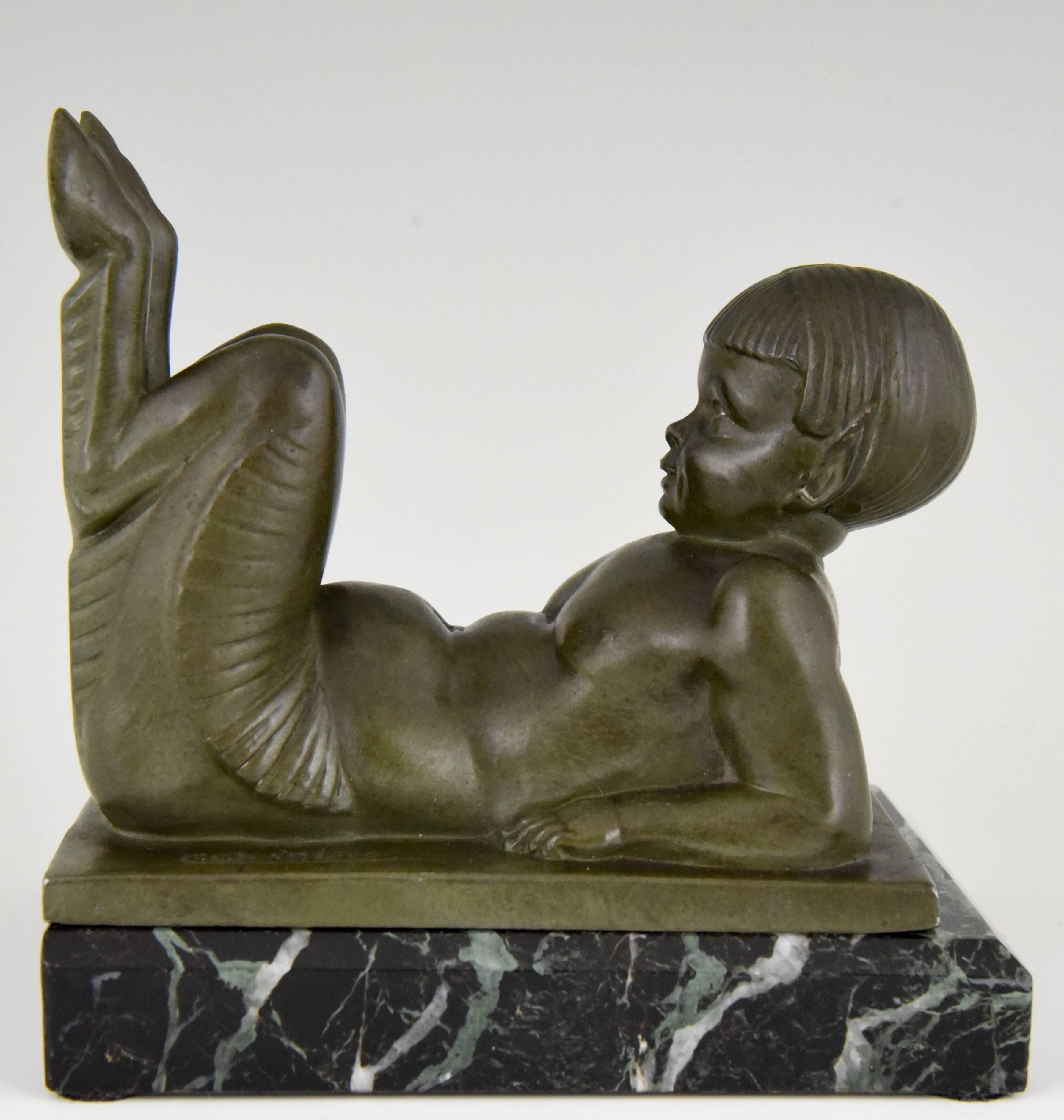 Art Deco Bookends with Young Satyrs by C. Charles  France  1930 1