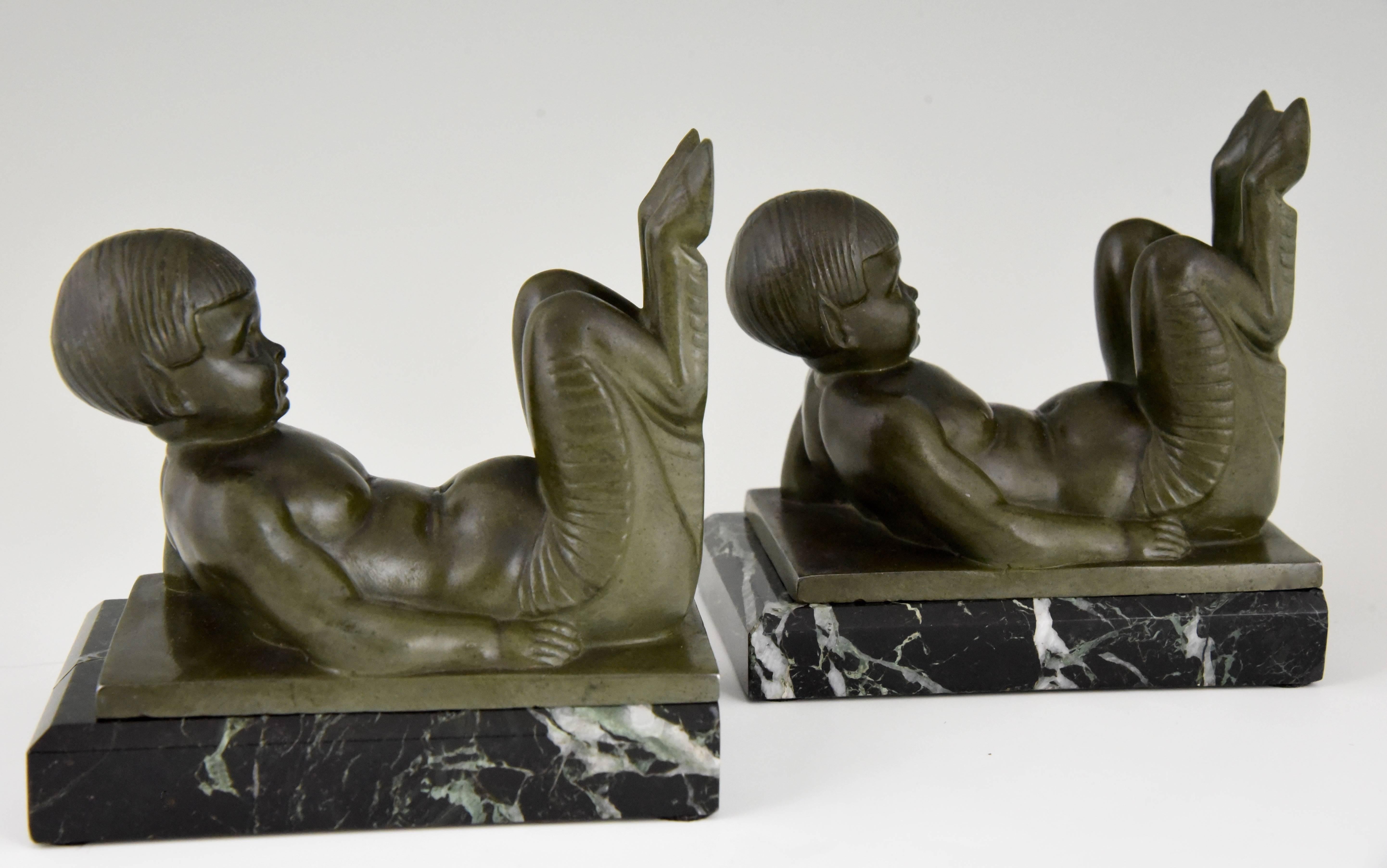 Art Deco Bookends with Young Satyrs by C. Charles  France  1930 2