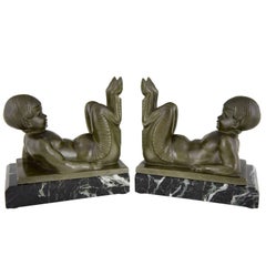 Art Deco Bookends with Young Satyrs by C. Charles  France  1930