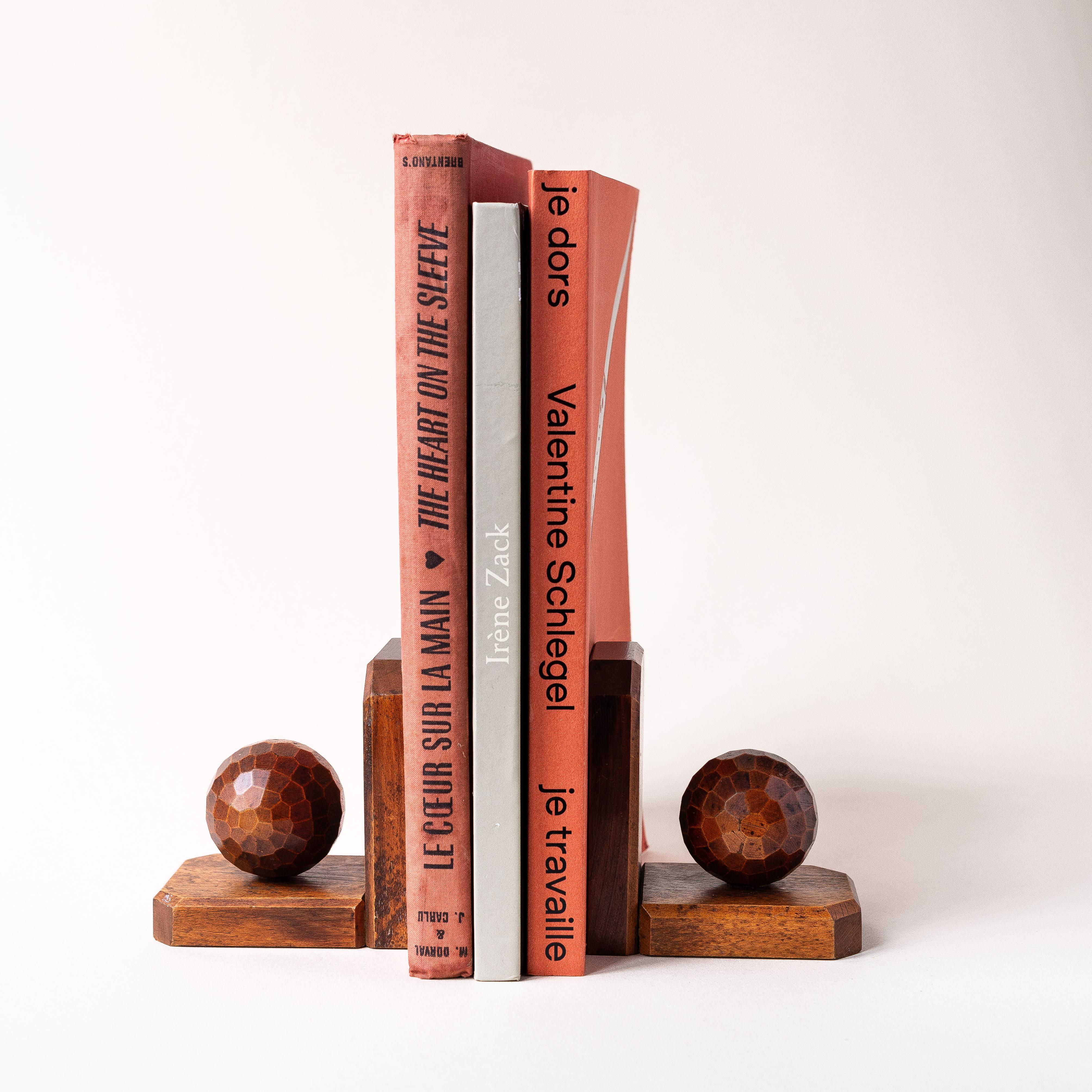 Serre-livres Art Déco, boules de golf en bois, moderne du milieu du siècle dernier en vente 2