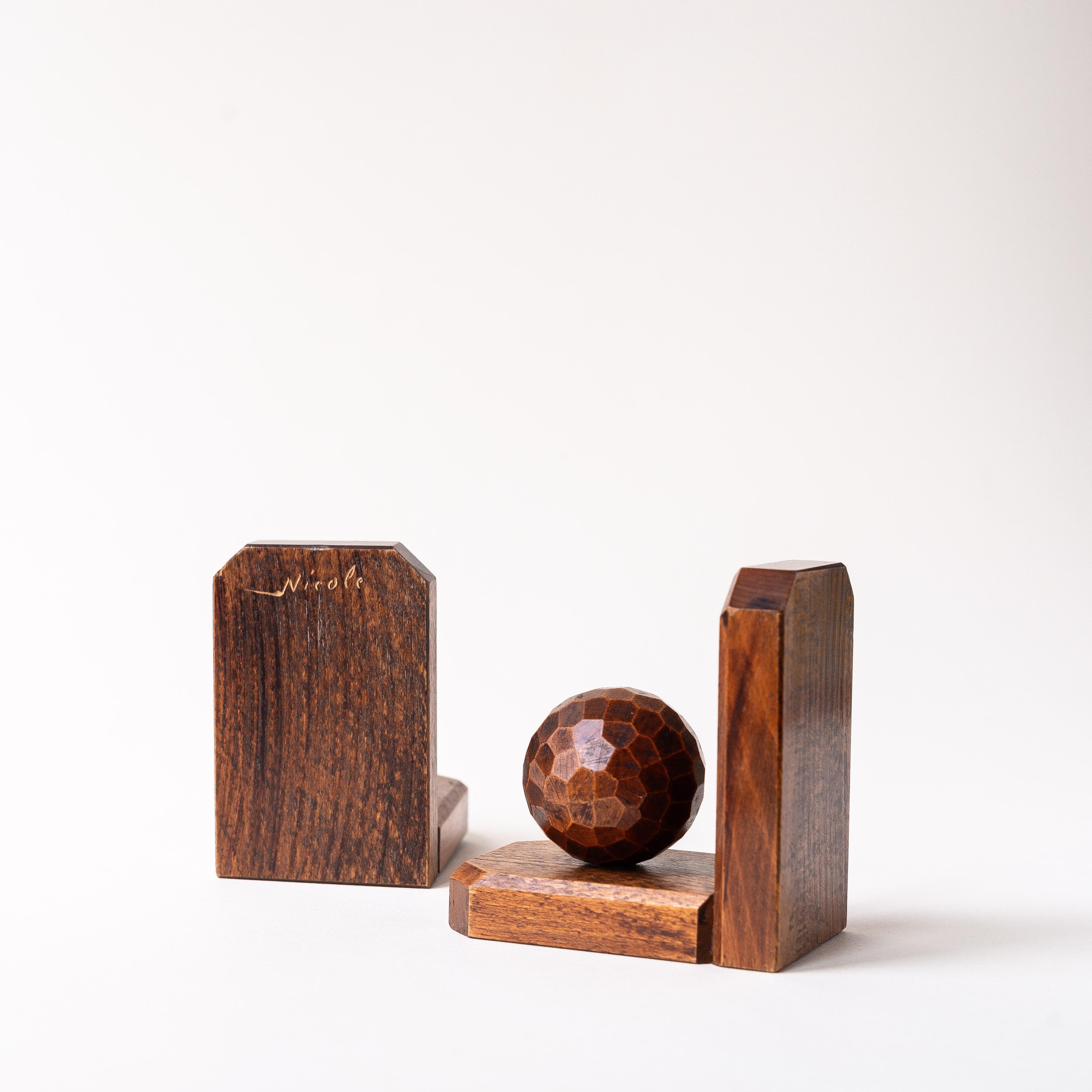 Art-Déco-Buchstützen, Holz-Golfballs, Mid-Century Modern (20. Jahrhundert) im Angebot
