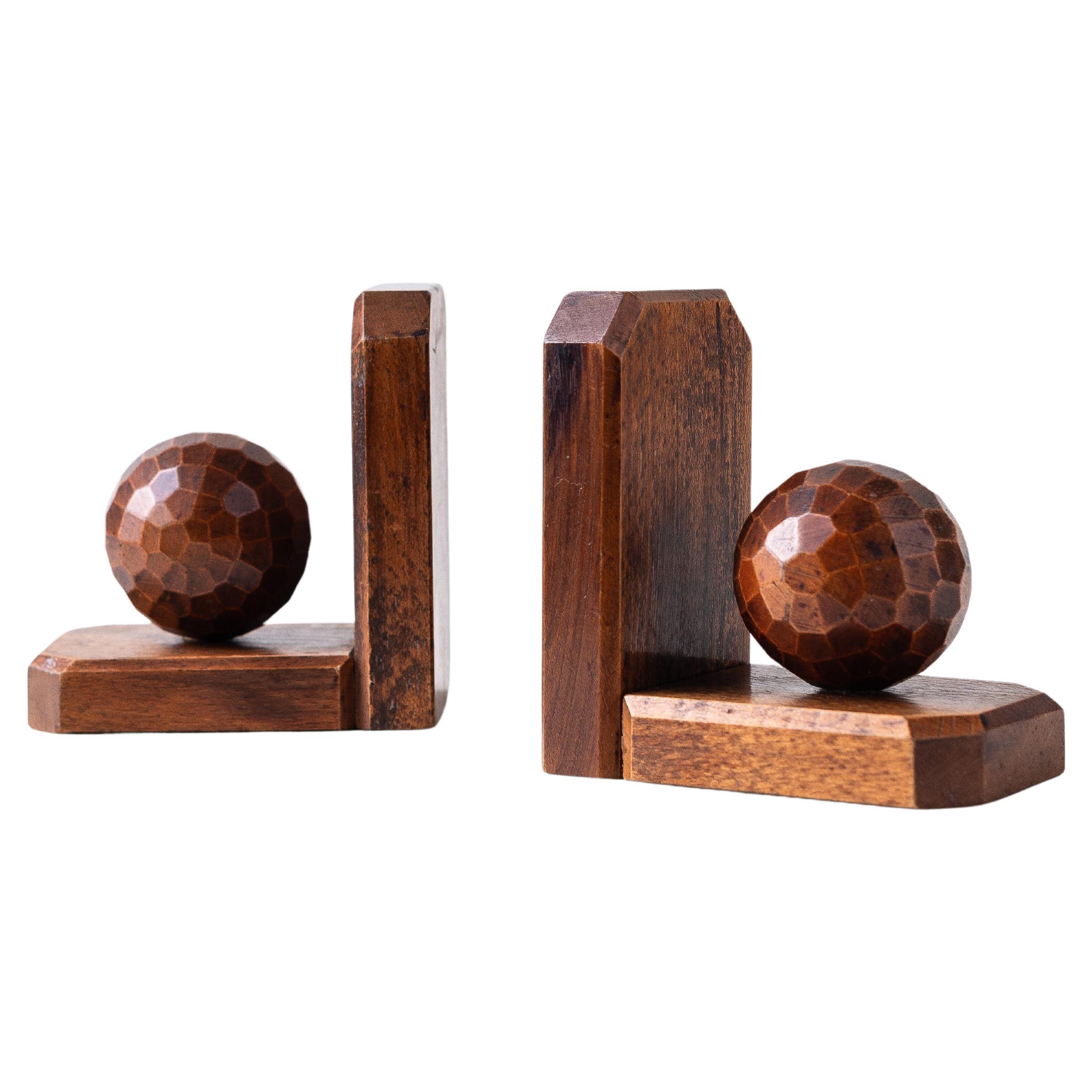 Art-Déco-Buchstützen, Holz-Golfballs, Mid-Century Modern im Angebot